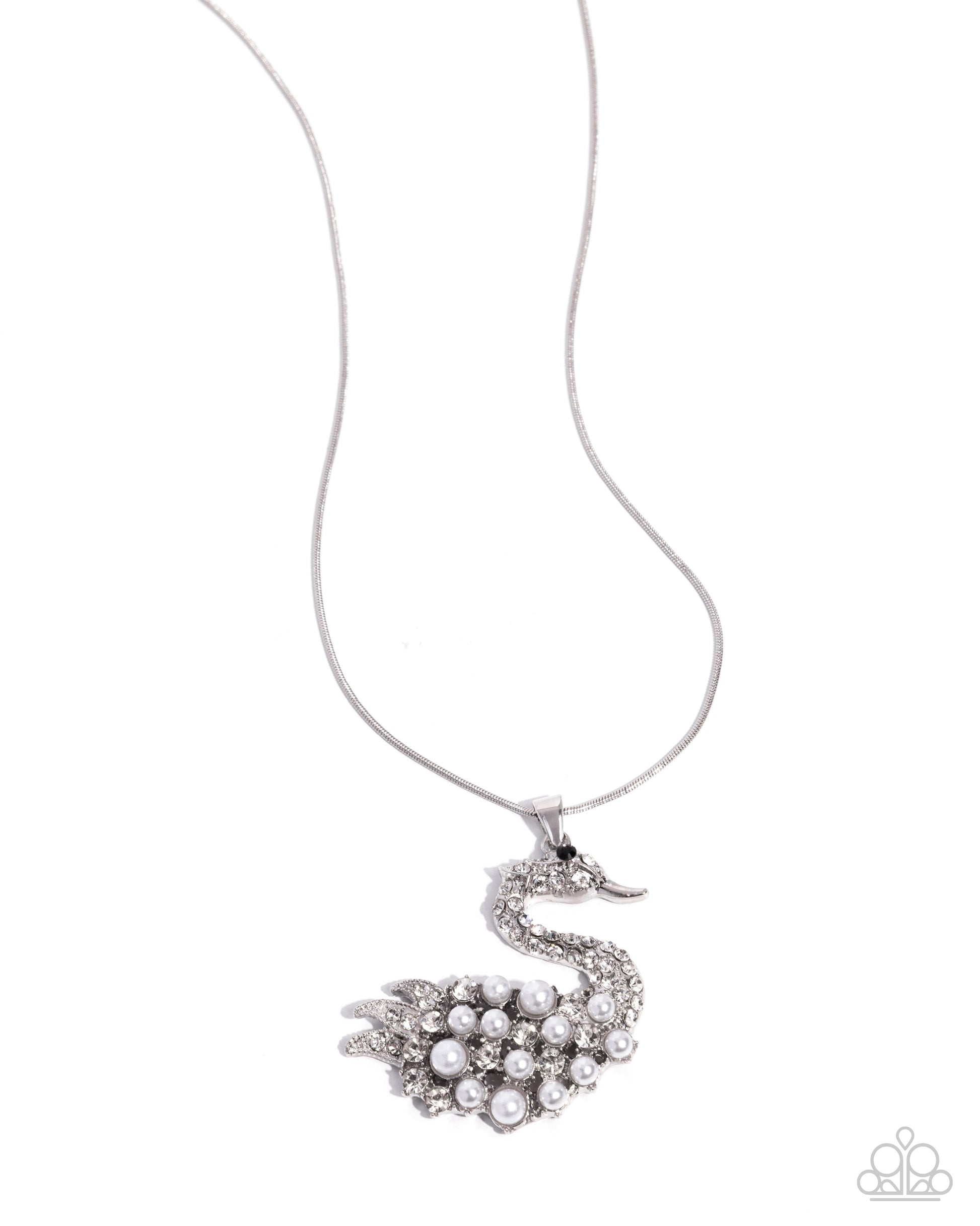 Silver swan-shaped necklace on a white background