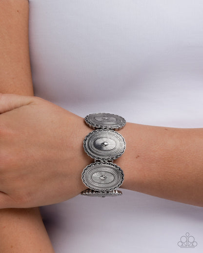 Tangible Tapestry silver oval textured stretch bracelet by Paparazzi Accessories