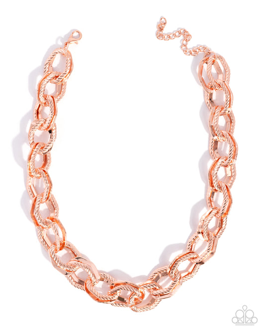 Shiny copper hexagonal link necklace with twisted and smooth links - Paparazzi Accessories, Jewelry by Bretta
