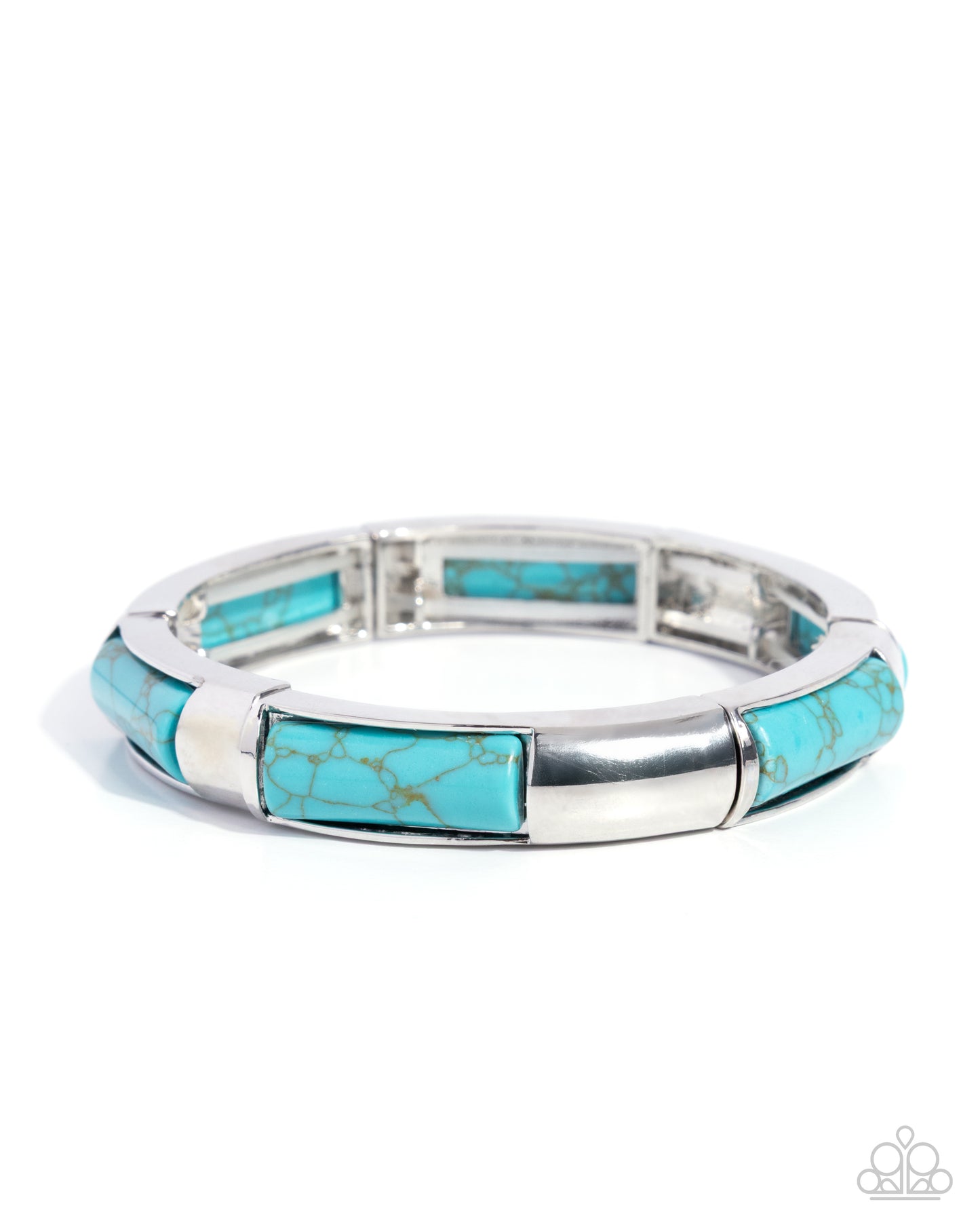 Turquoise and silver bracelet on a white background