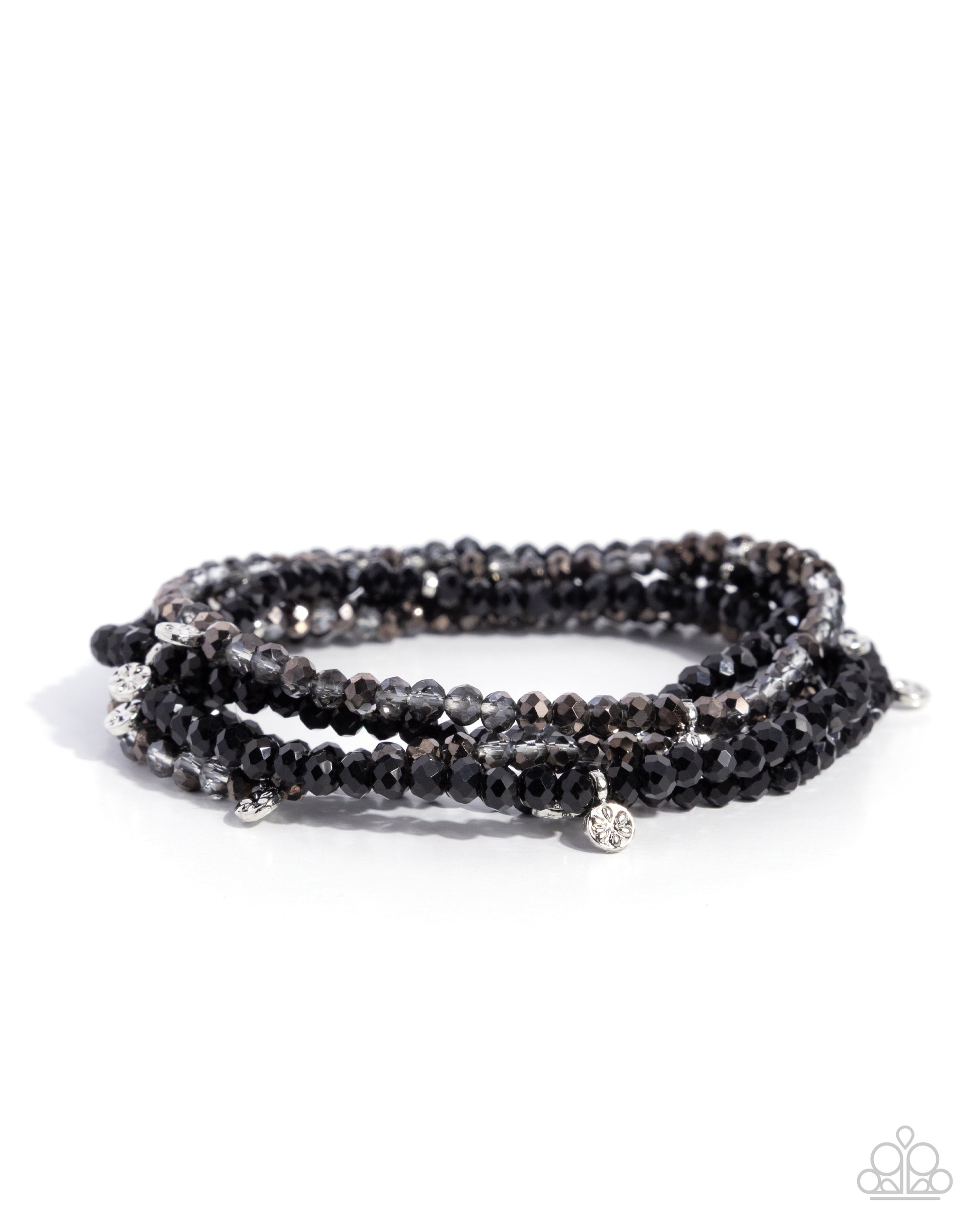 Black beaded bracelet on a white background