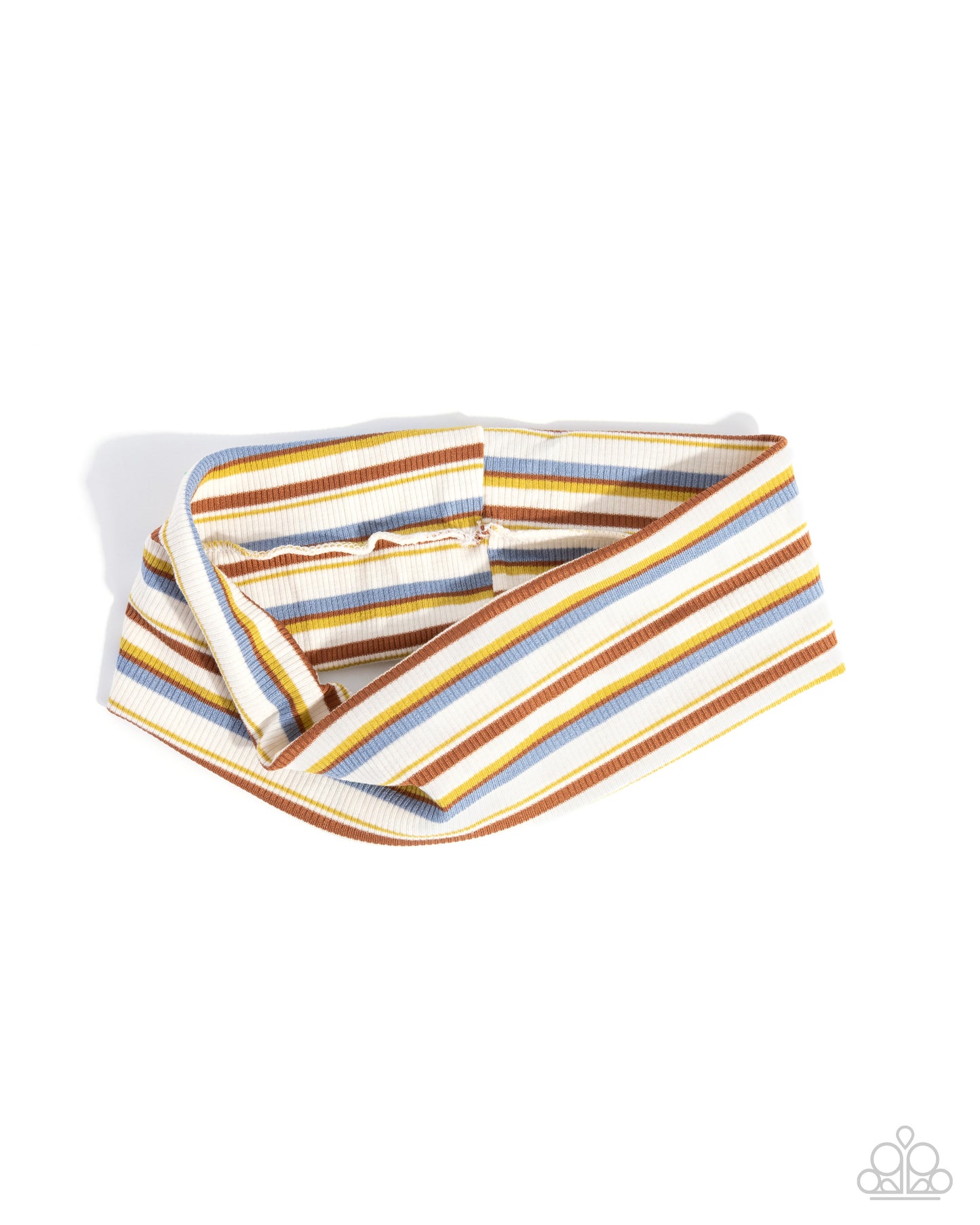 Striped fabric roll with multicolor pattern on a white background