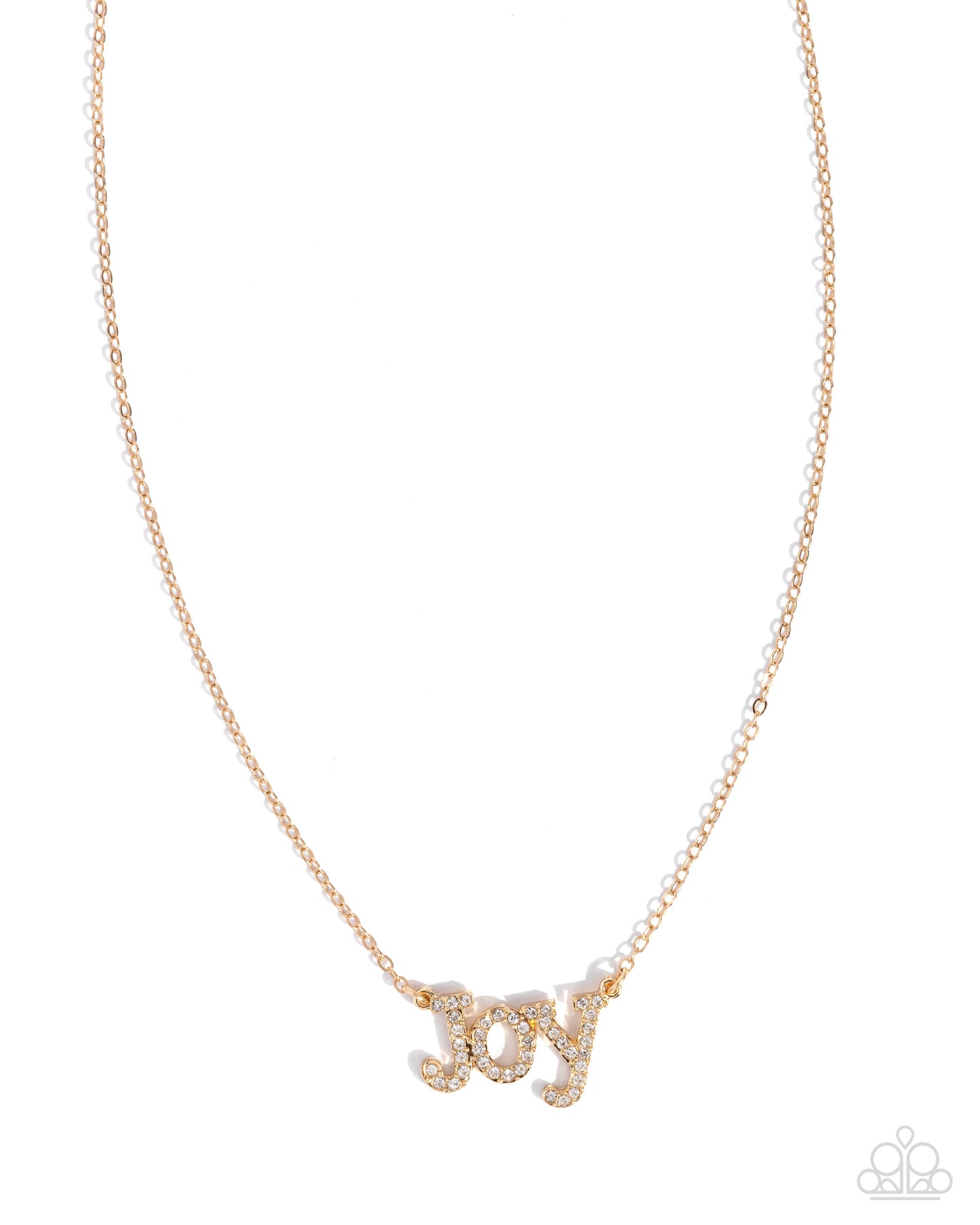 Necklace with 'JOY' pendant on a white background