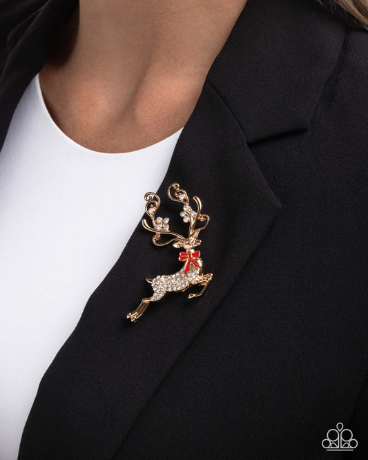 Reindeer Games Gold Brooch 