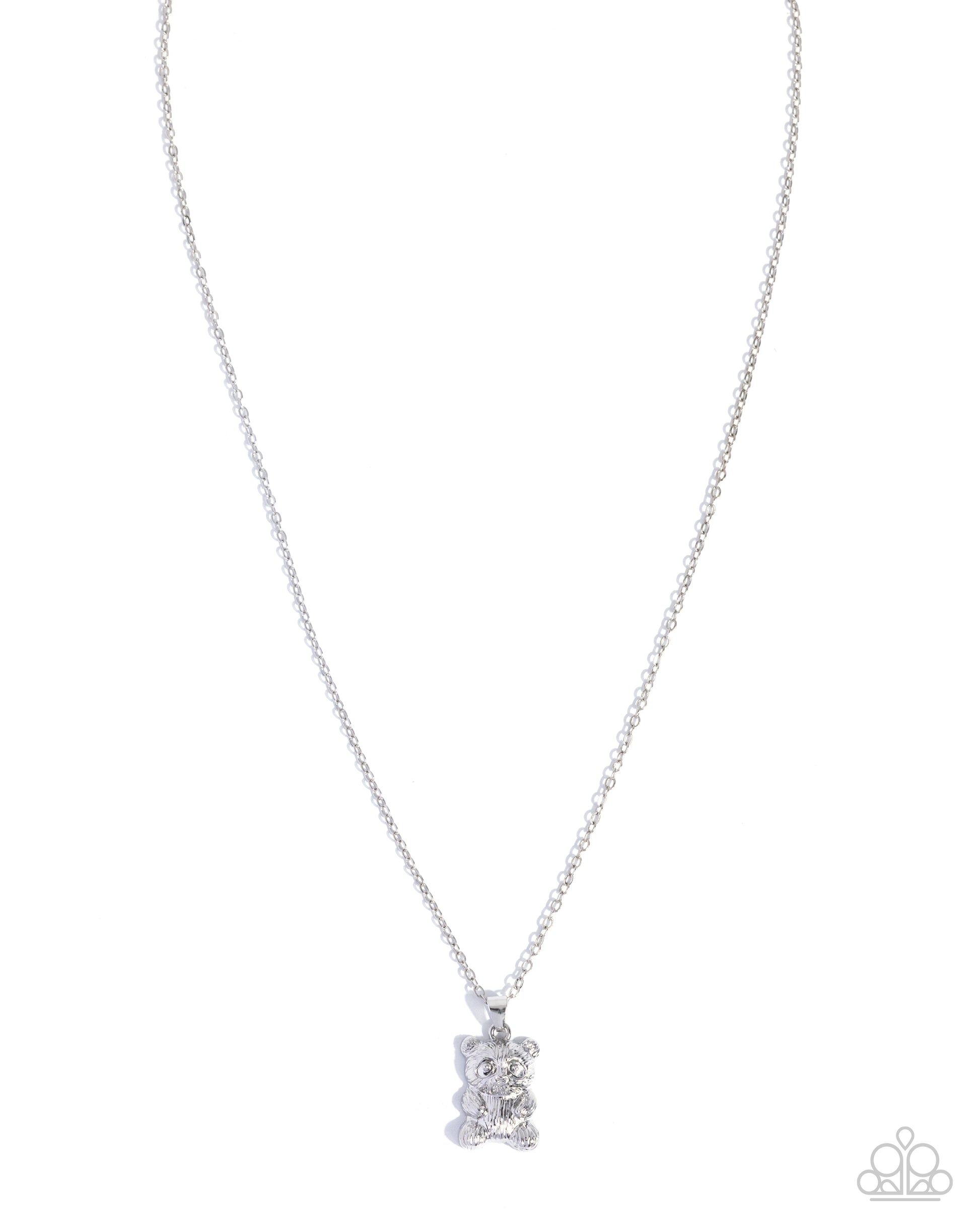Silver necklace with a small pendant on a white background