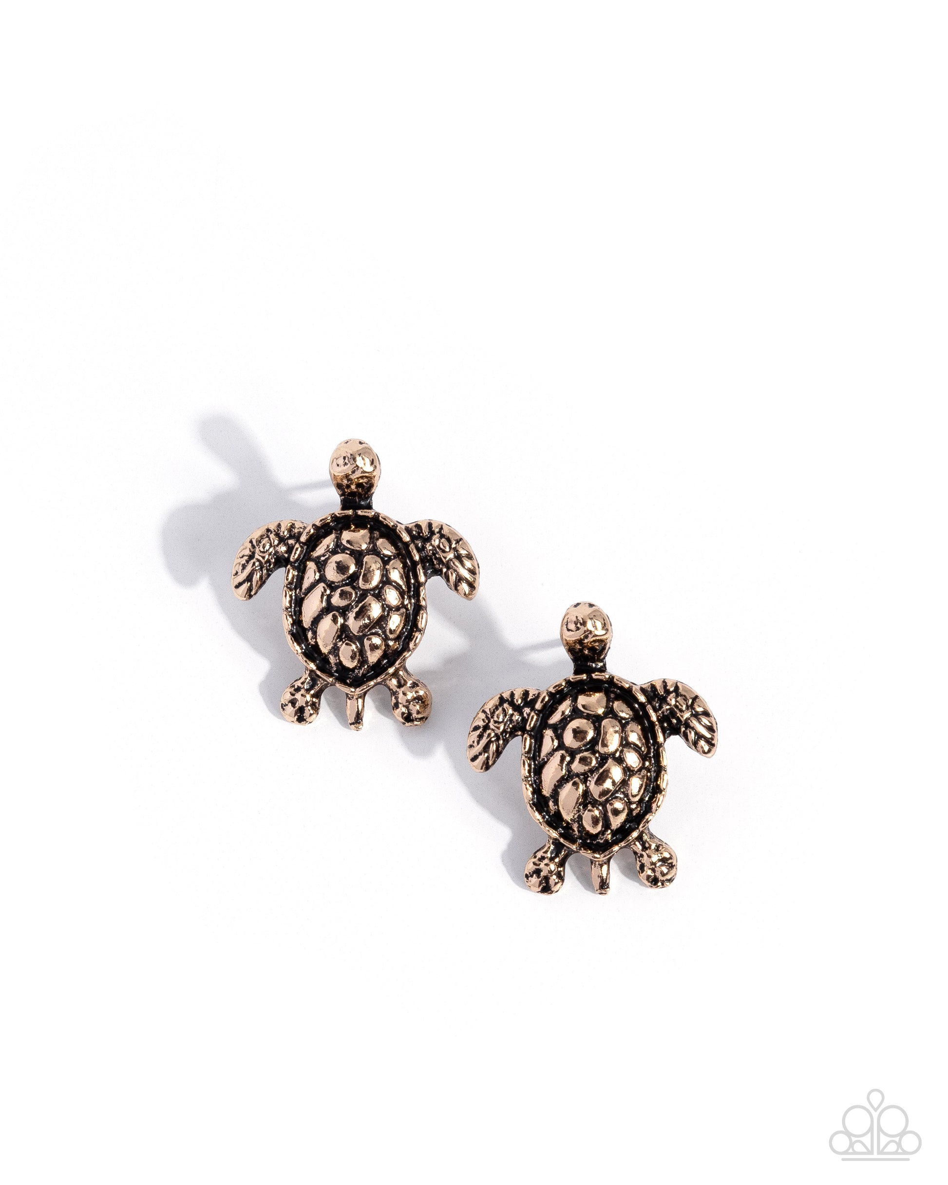 Bronze turtle-shaped earrings on a white background