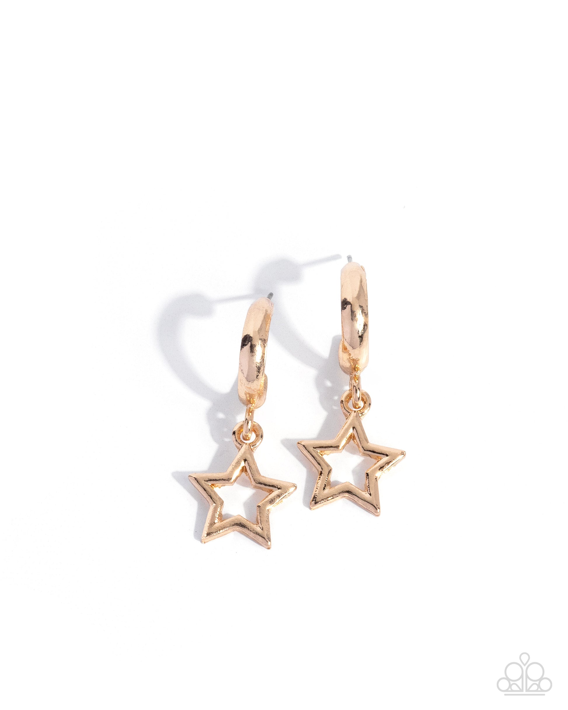 Rose gold star-shaped earrings on a white background