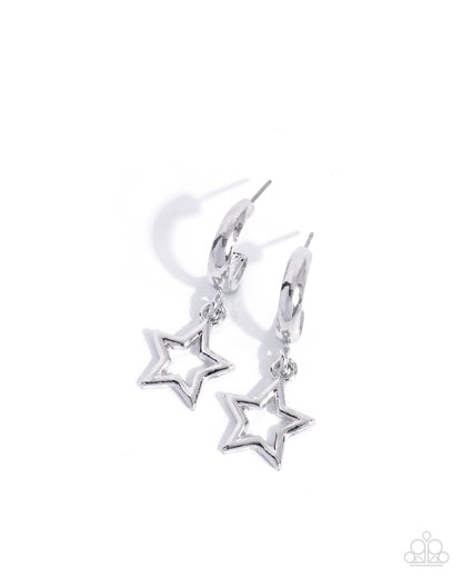Star-shaped silver earrings on a white background