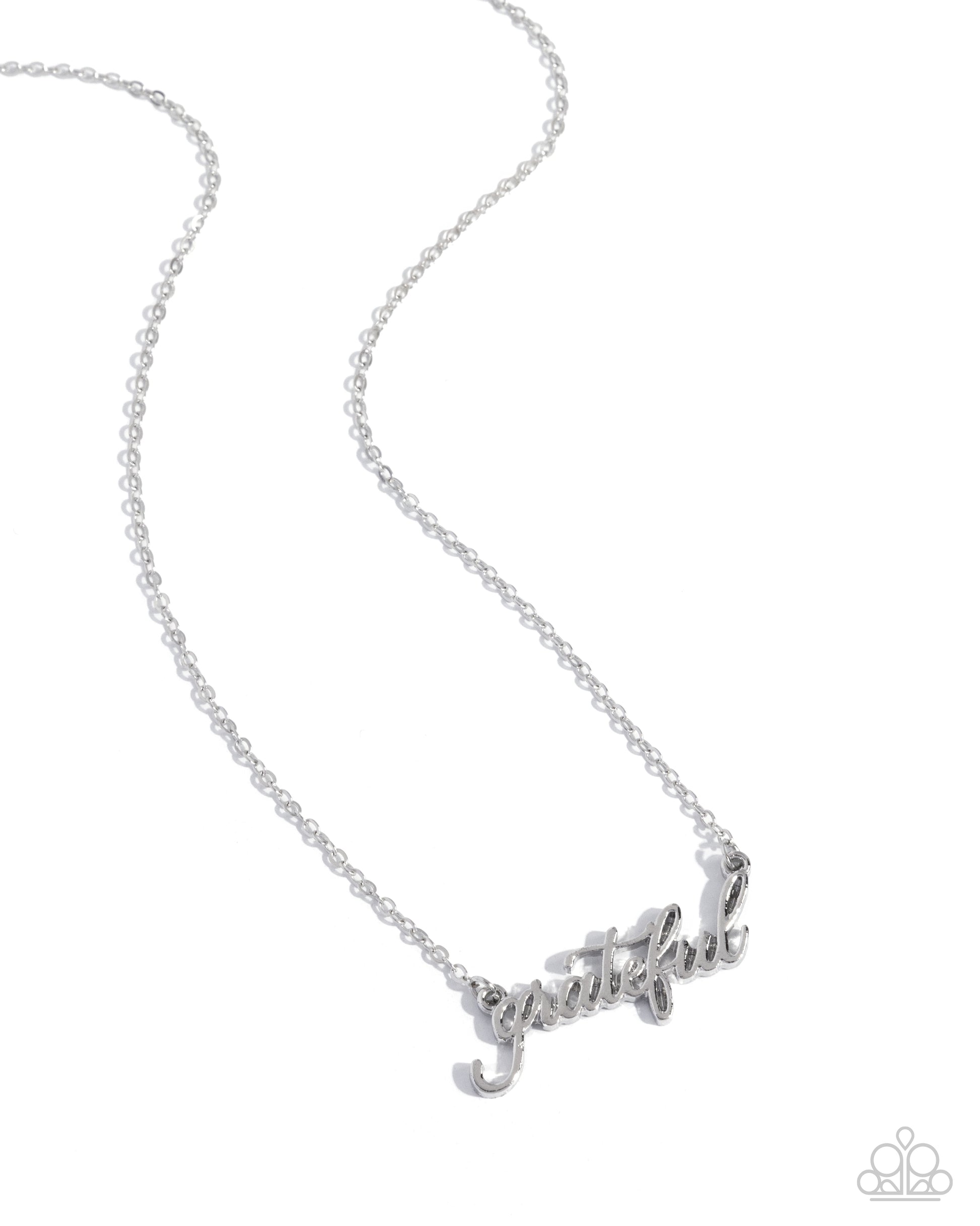 Silver 'Beautiful' necklace on a white background