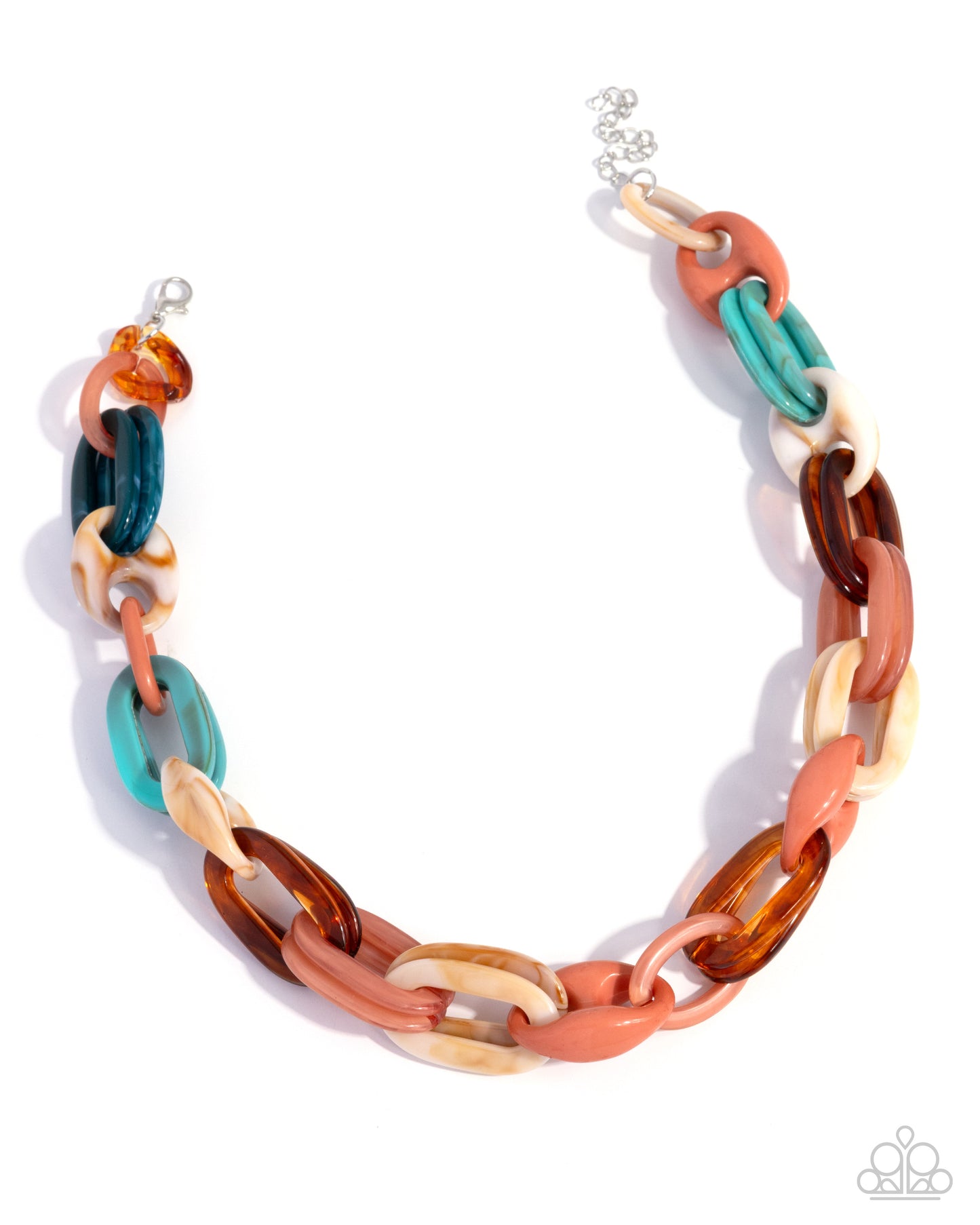 Multicolored chain necklace on a white background