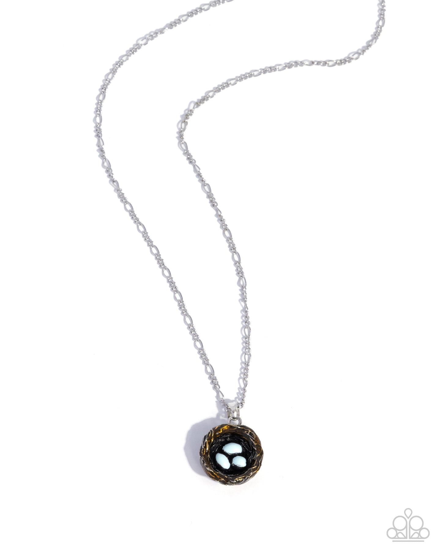 Necklace with a black and gold pendant on a white background