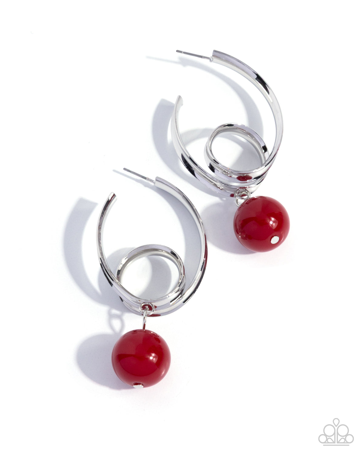 Larger Than LEISURE red bead silver hoop earrings by Paparazzi Accessories