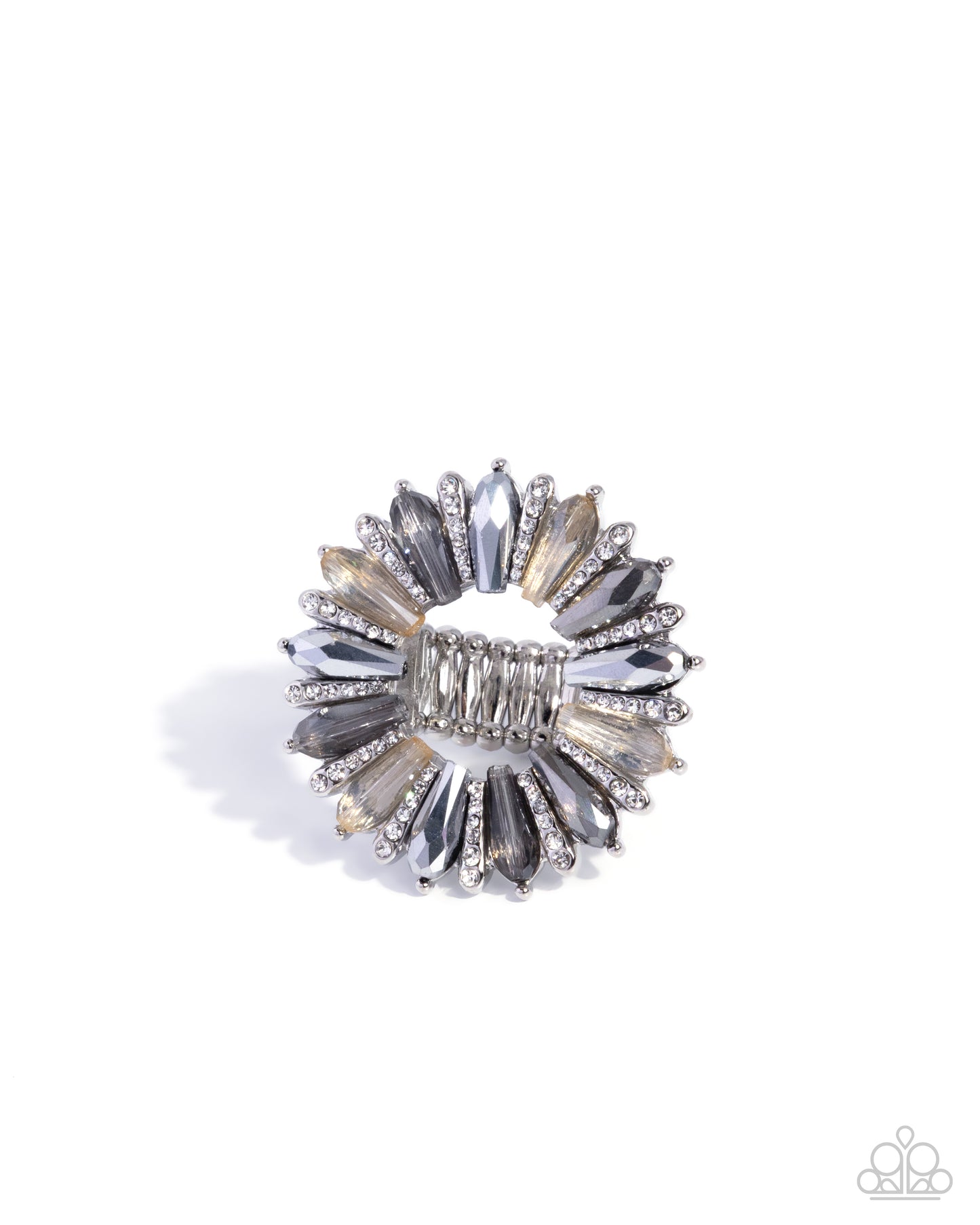 Decorative brooch with silver and gold elements on a white background