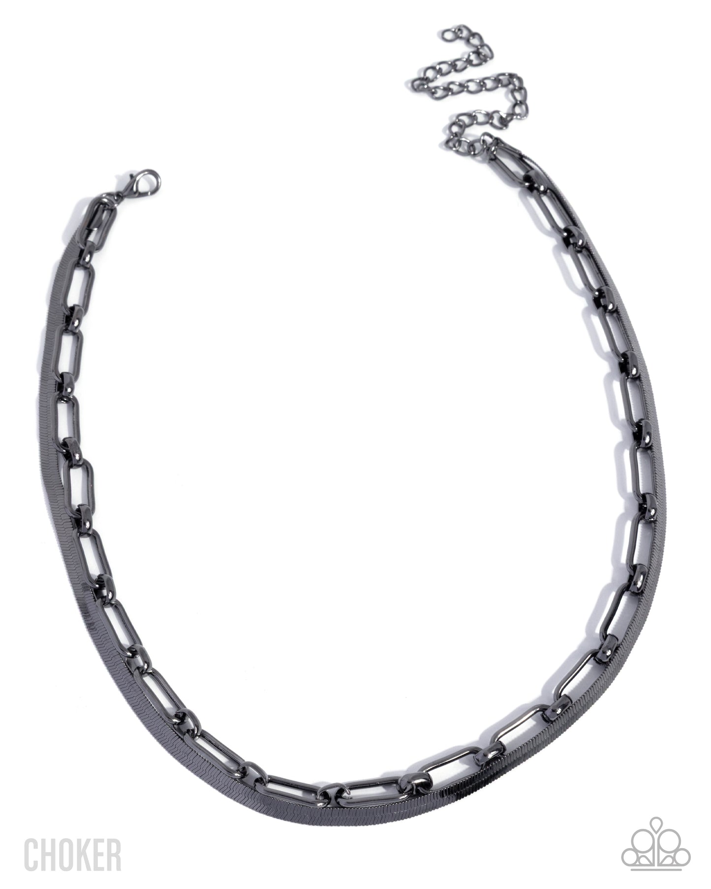 Silver chain choker necklace on a white background