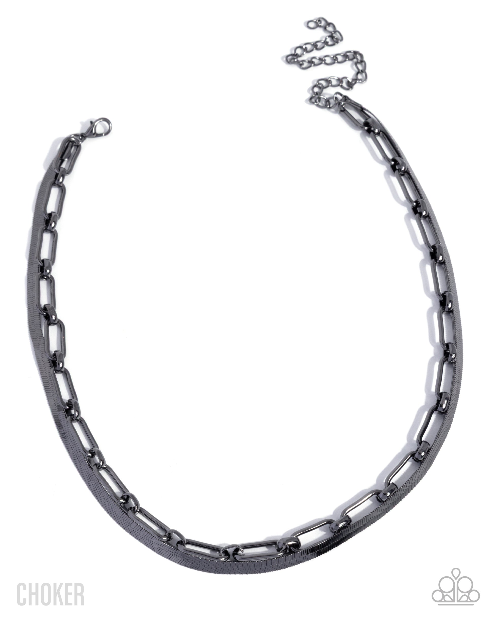 Silver chain choker necklace on a white background