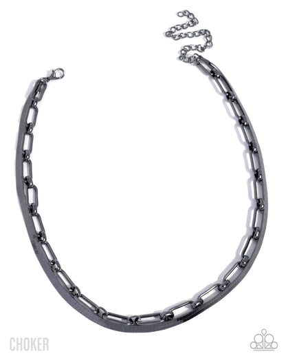 Silver chain choker necklace on a white background