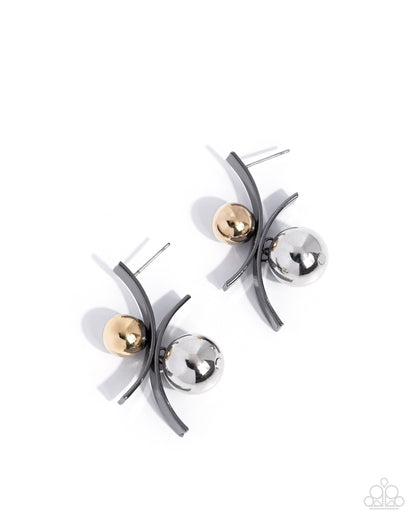 Dichromatic Decadence gunmetal mixed-metal drop earrings with gold and silver bead accents by Jewelry by Bretta