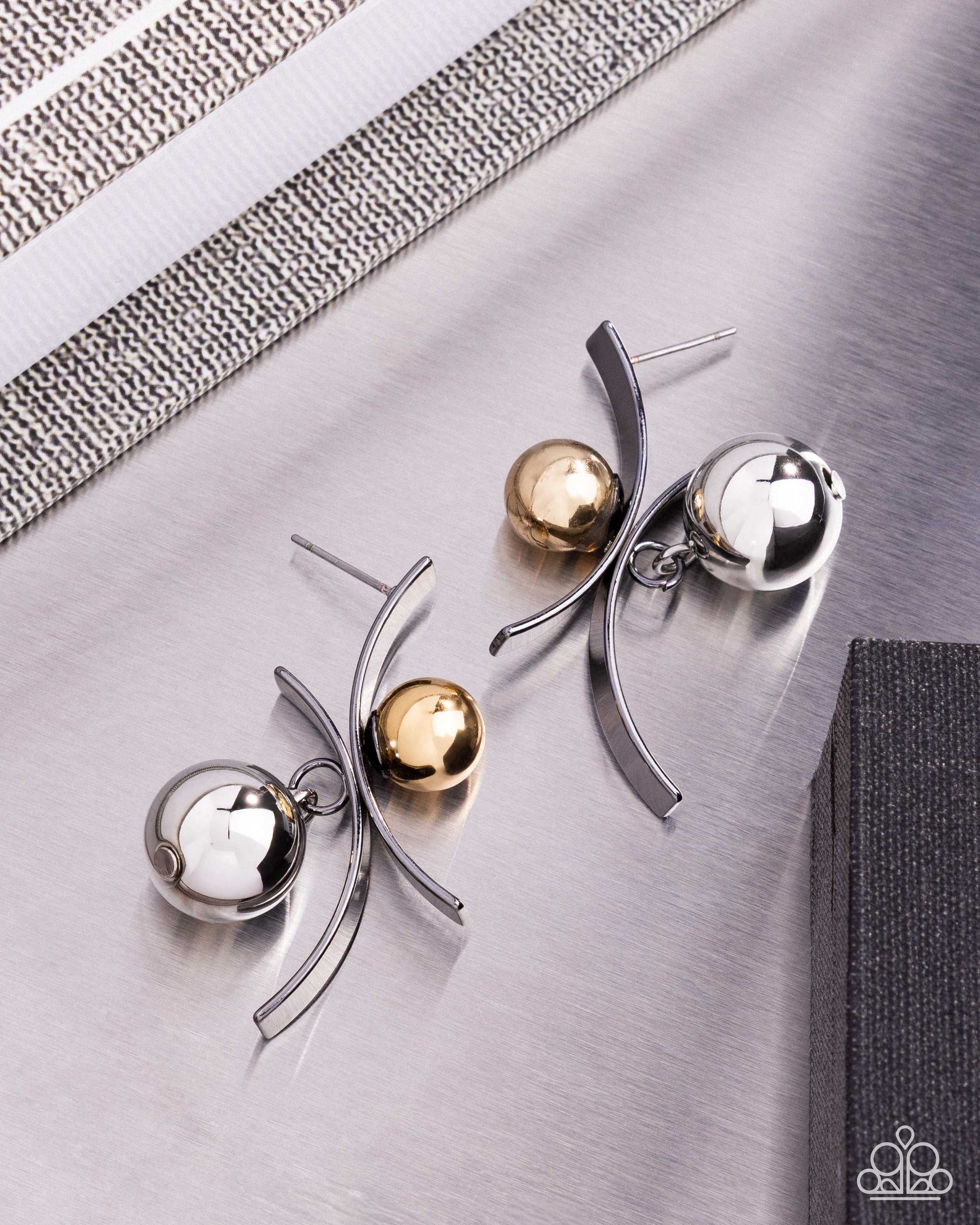 Dichromatic Decadence gunmetal mixed-metal drop earrings with gold and silver bead accents by Jewelry by Bretta