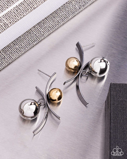 Dichromatic Decadence gunmetal mixed-metal drop earrings with gold and silver bead accents by Jewelry by Bretta