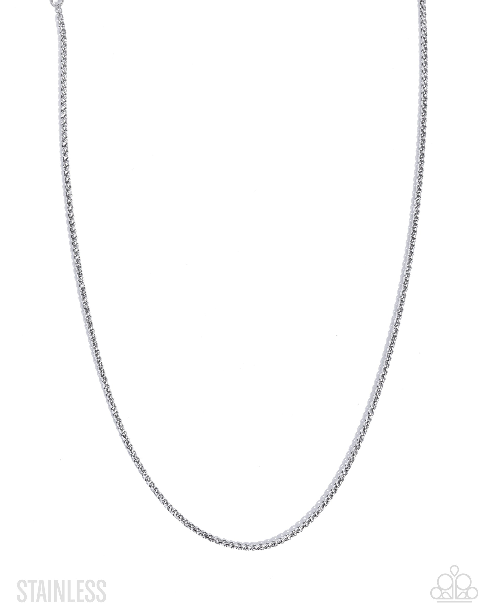 Silver chain necklace on a white background