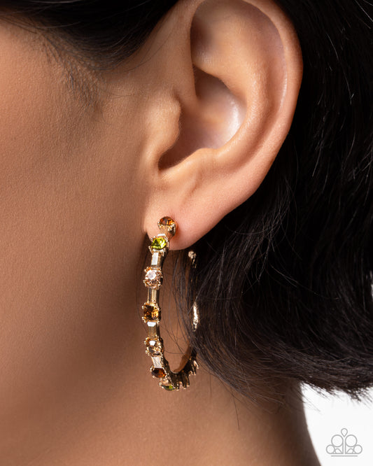 Prettily Positioned Gold Cubic Zirconia Hoop Earrings - Paparazzi Accessories at Jewelry by Bretta - view 2