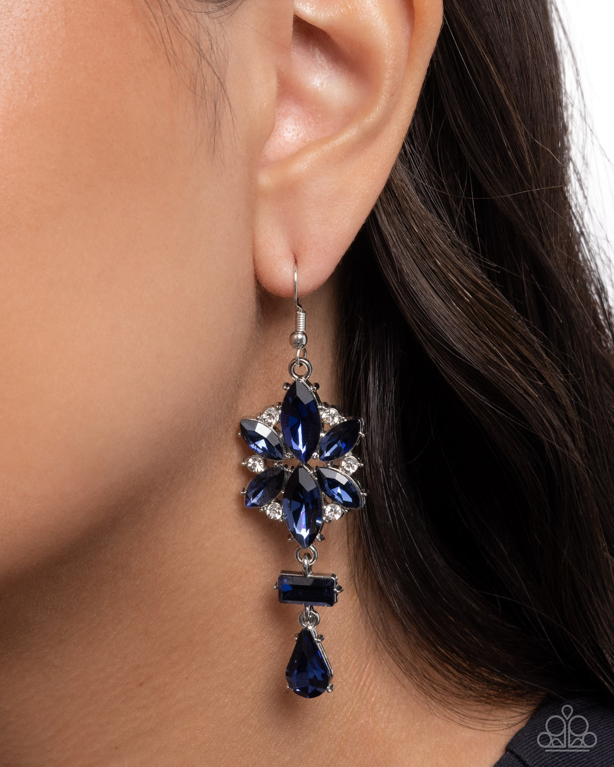 Opulent Occasion Blue Floral Gem Earrings by Paparazzi Accessories