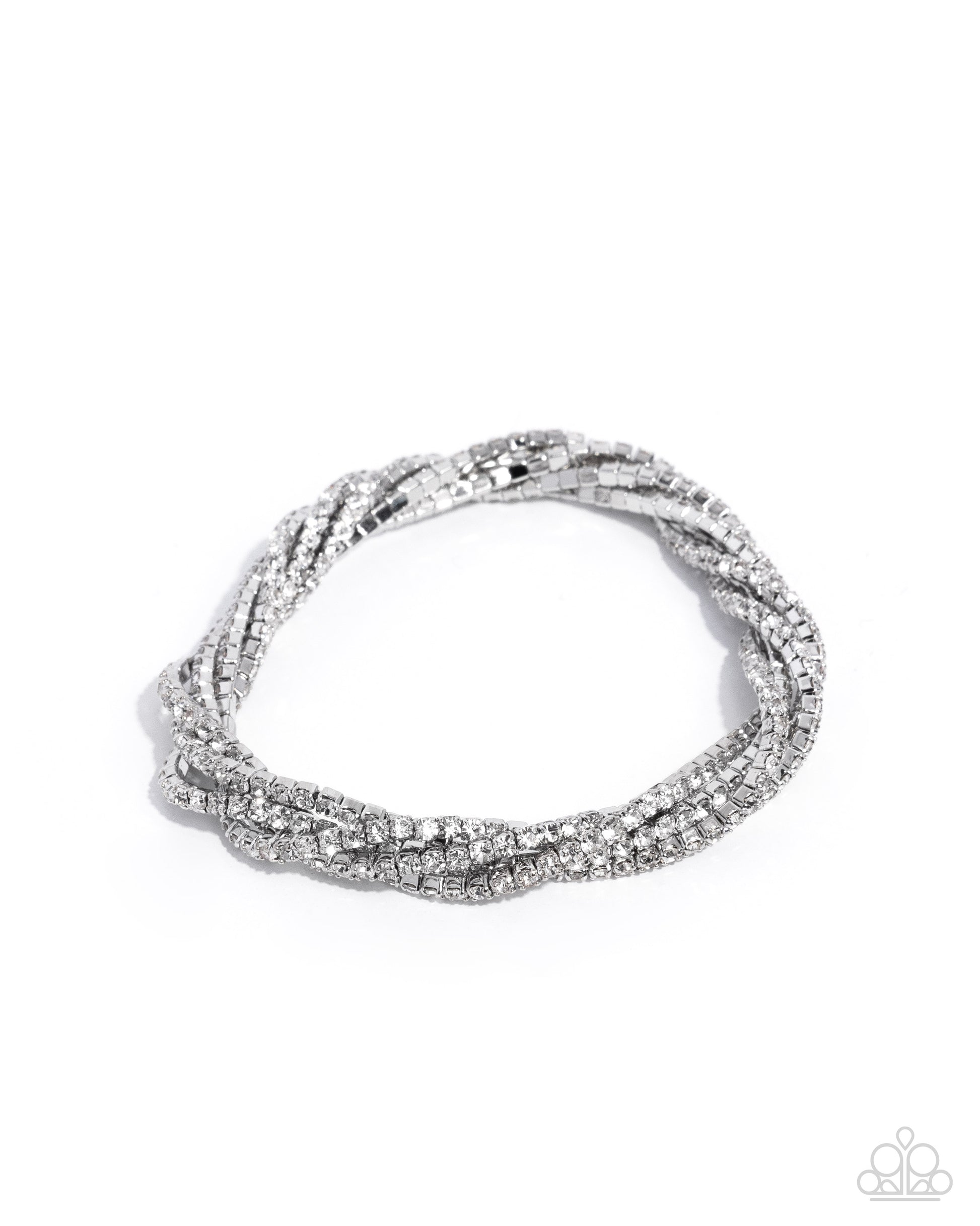 Silver bracelet with clear stones on a white background