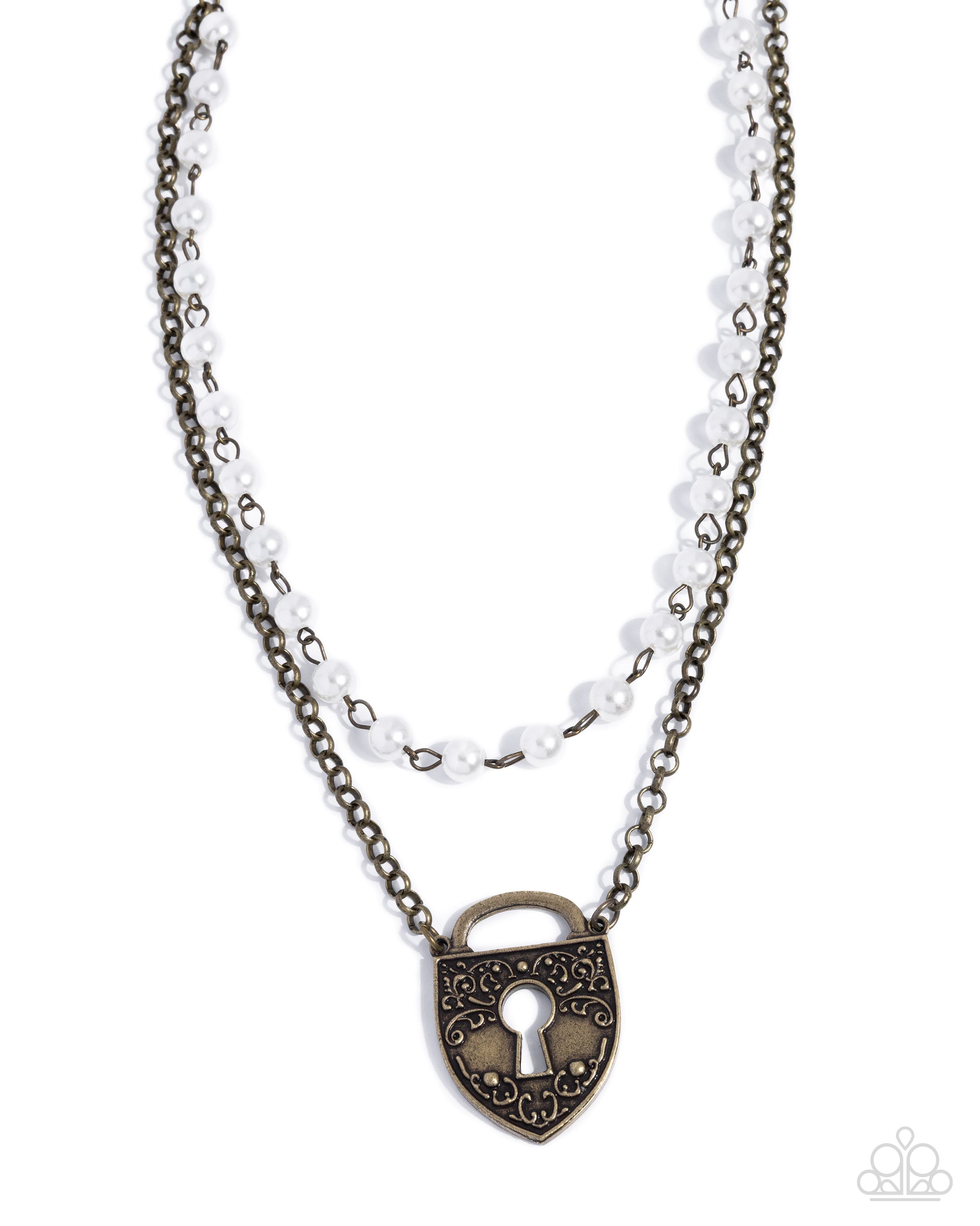 Necklace with a lock charm on a white background