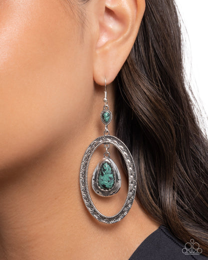 Textured Teeter green marbled stone fishhook earrings alternate view