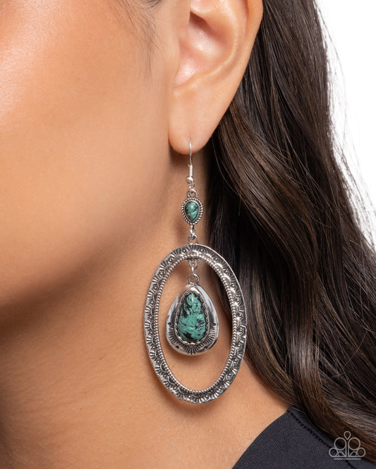 Textured Teeter green marbled stone fishhook earrings alternate view