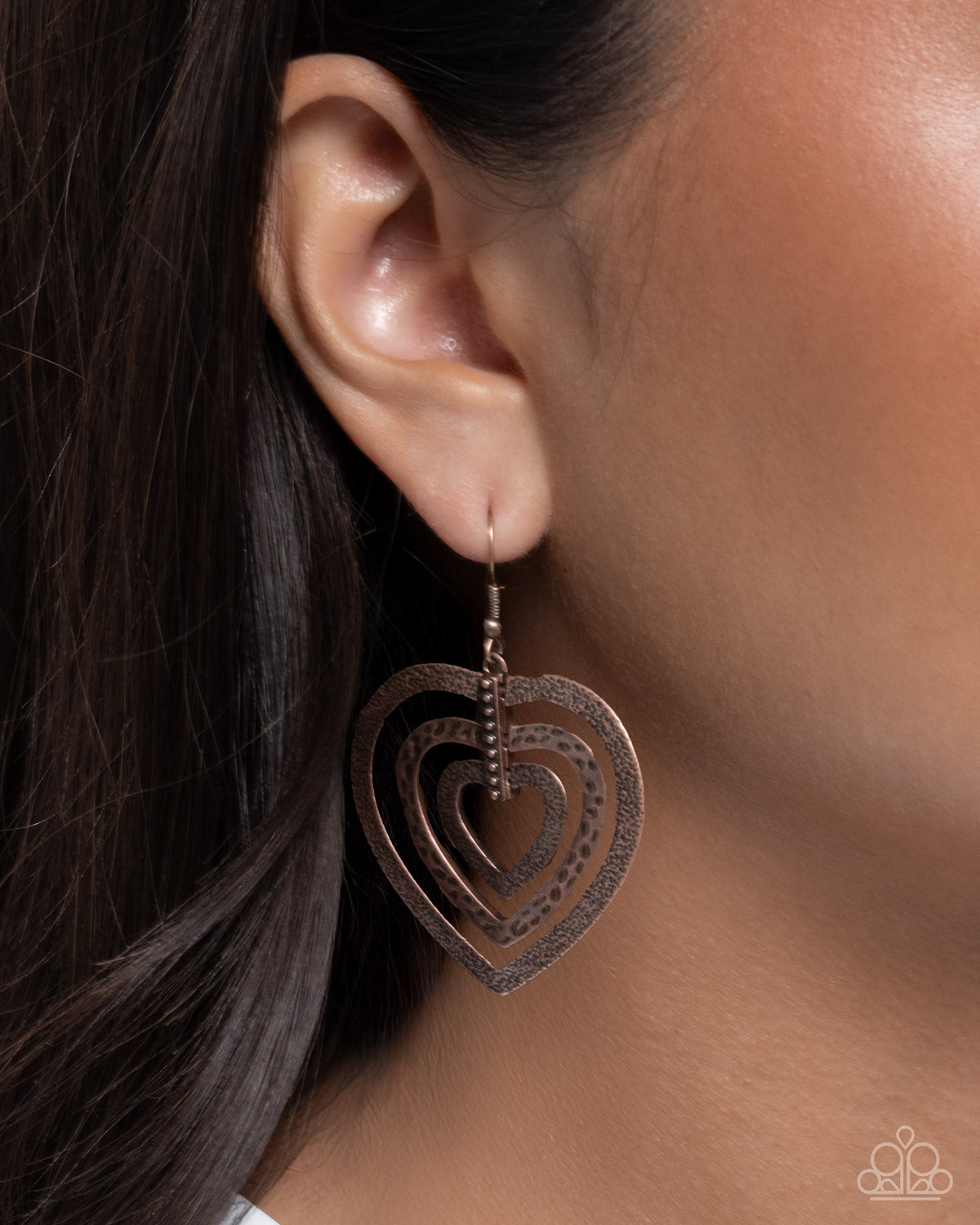 Loving Labor rustic copper earrings detail view