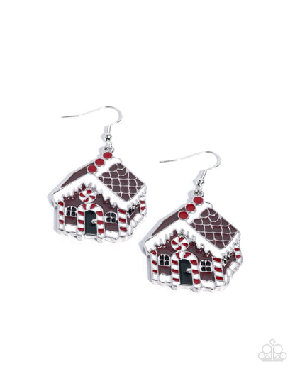 Gingerbread house earrings on a white background