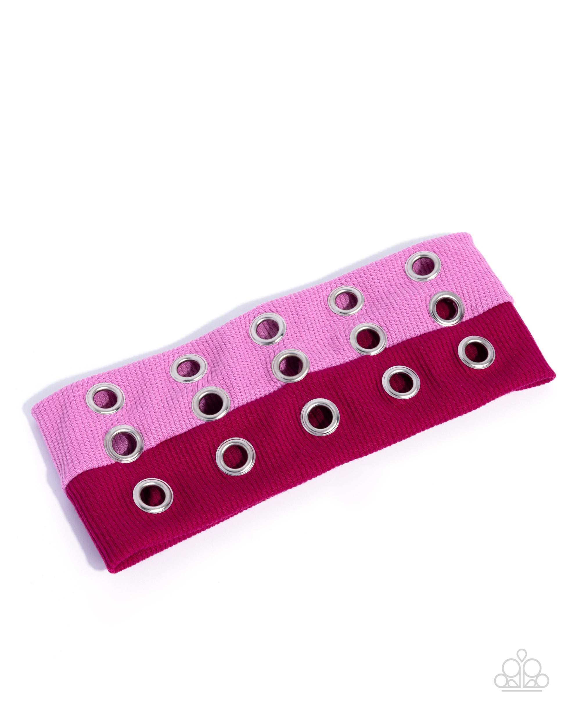 Two ribbons with metal eyelets on a white background