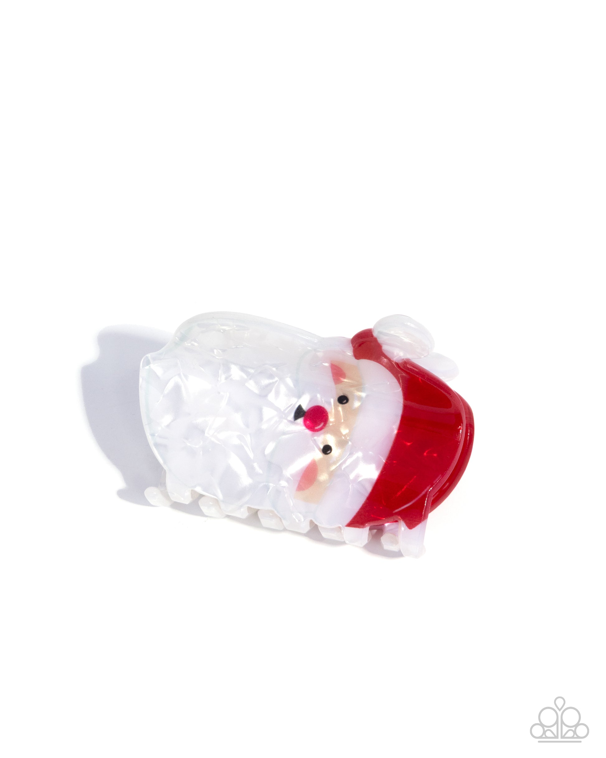 Clear plastic Santa Claus figure with red hat on a white background