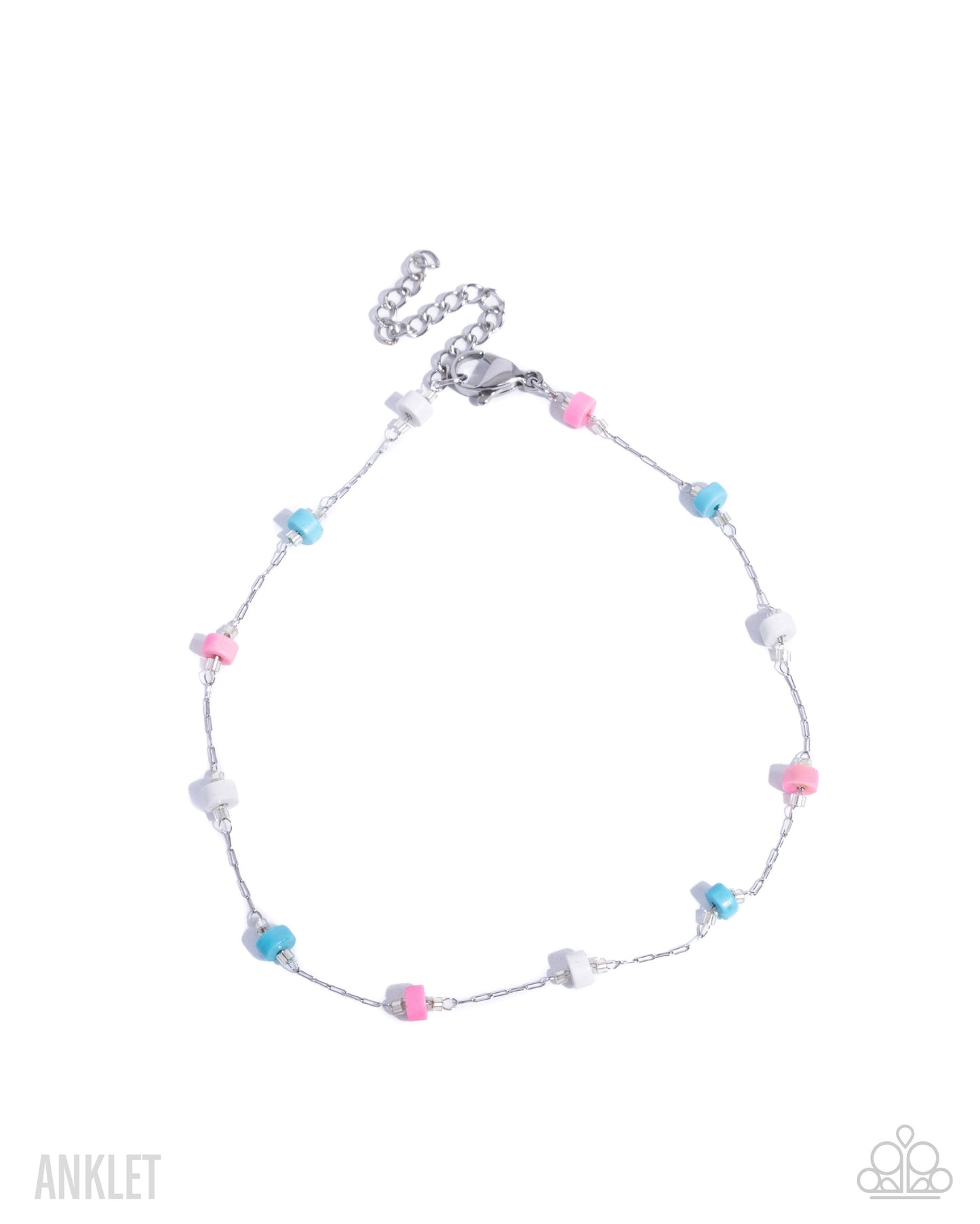 Colorful beaded anklet on a white background