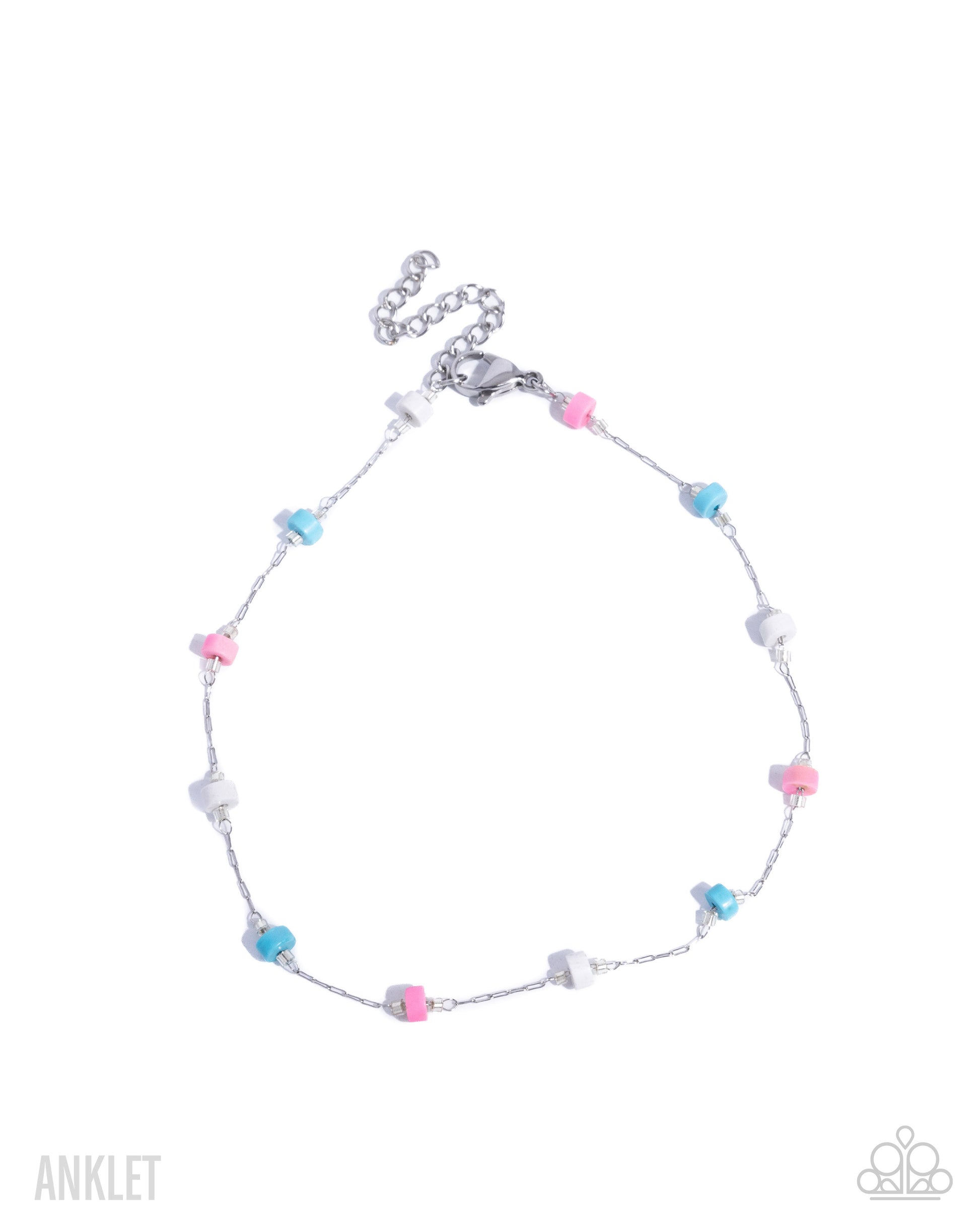 Colorful beaded anklet on a white background