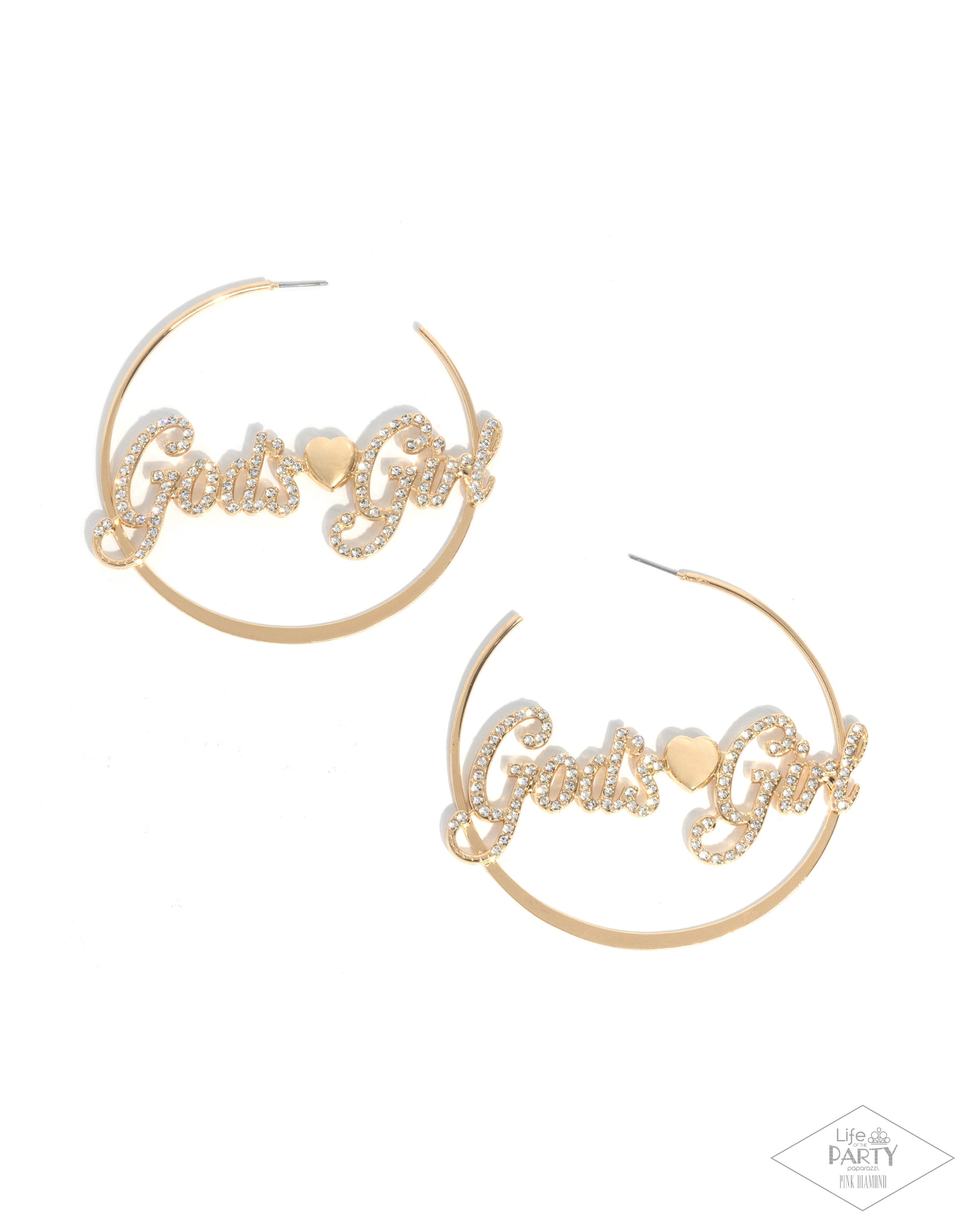 Gold hoop earrings with 'Girl's Girl' text on a white background