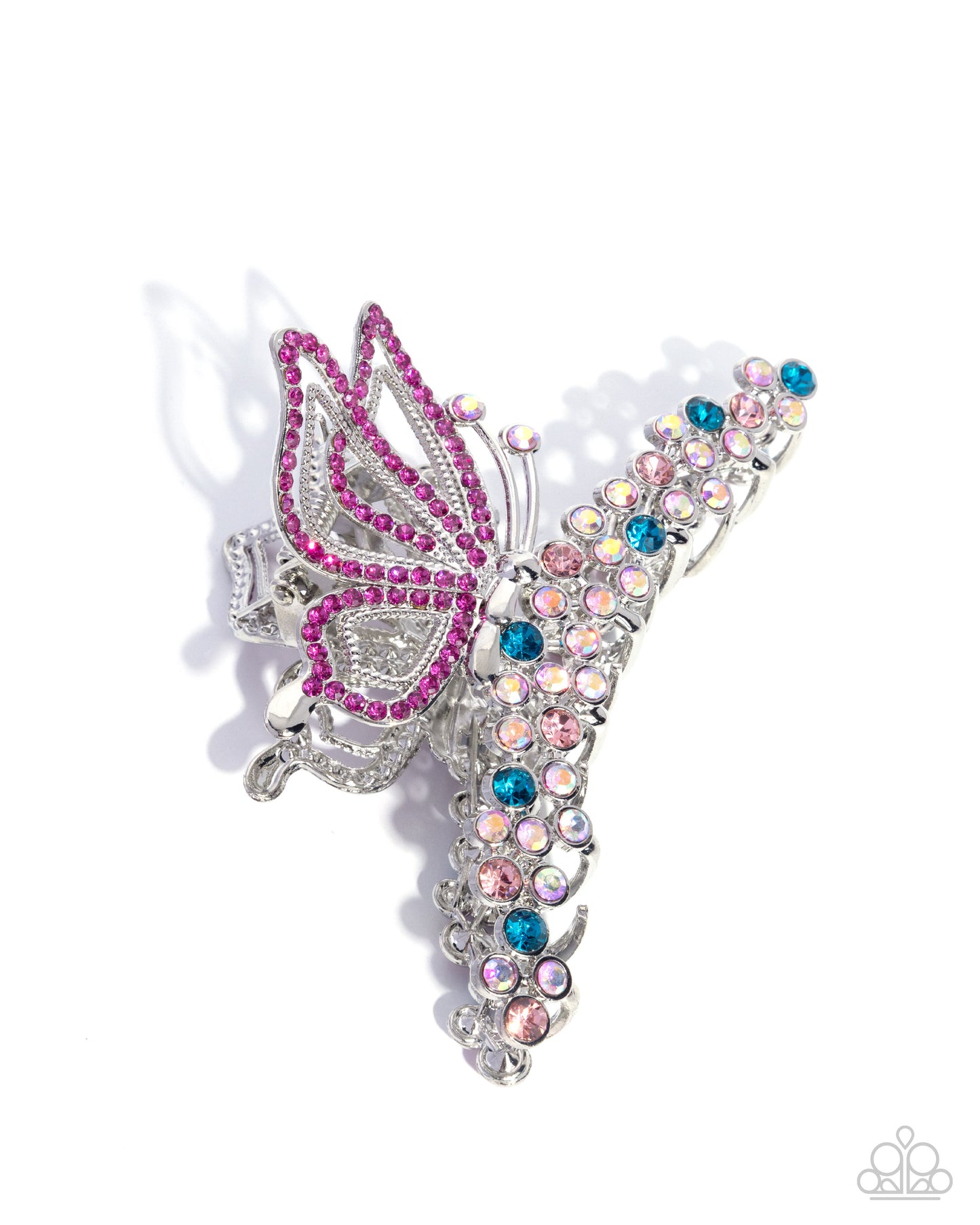 Decorative brooch with colorful gemstones on a white background