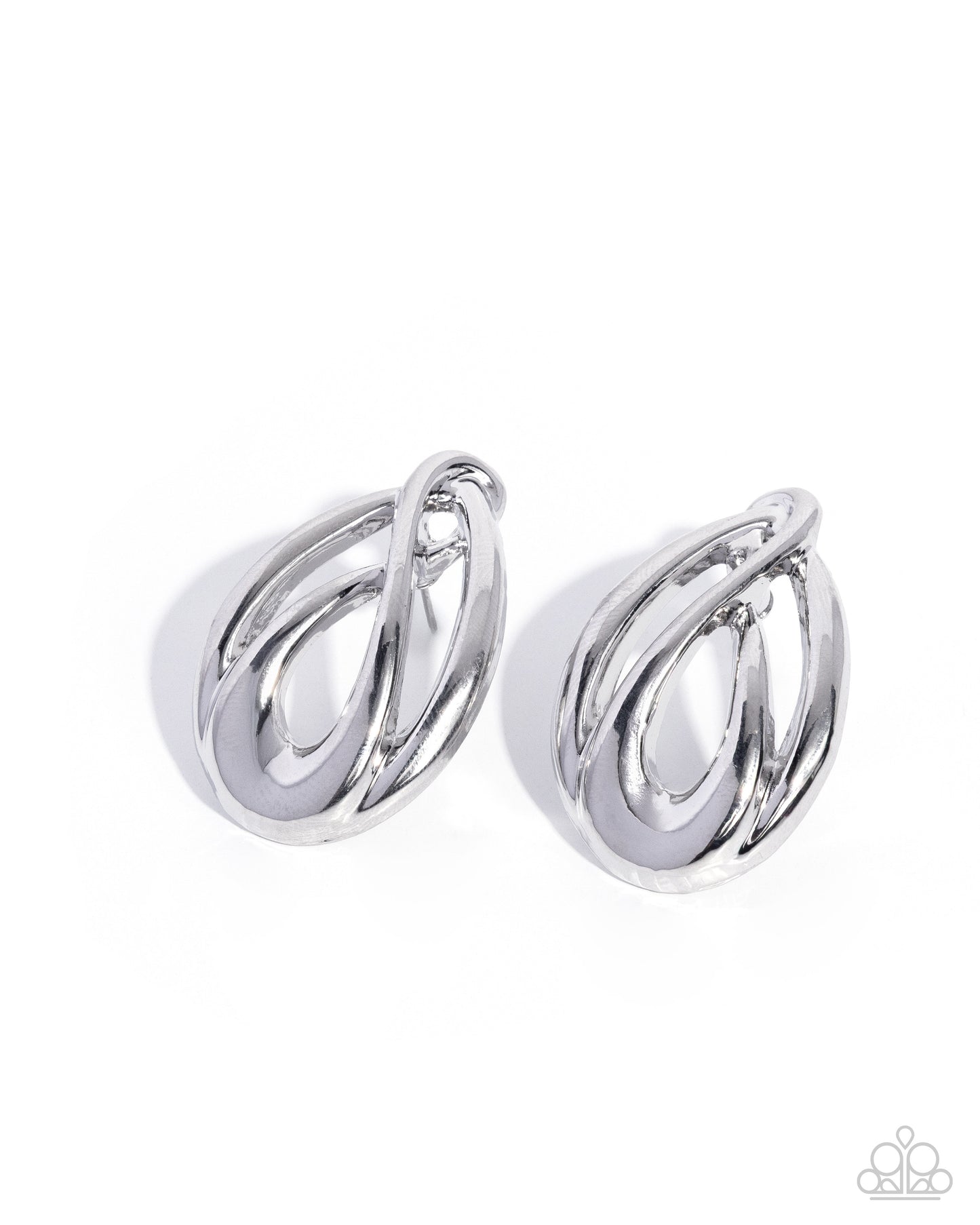 Pair of silver hoop earrings on a white background