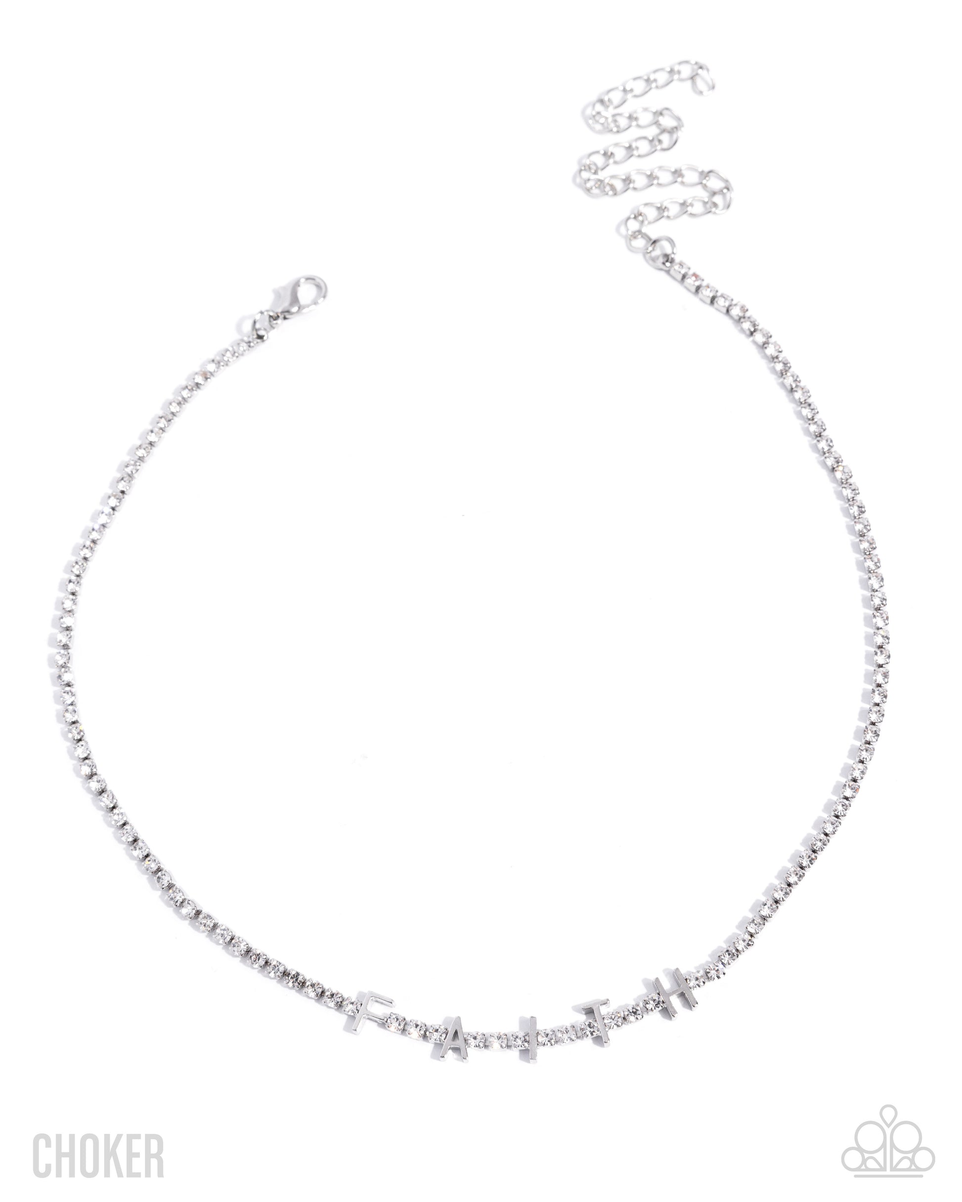 Silver choker necklace on a white background