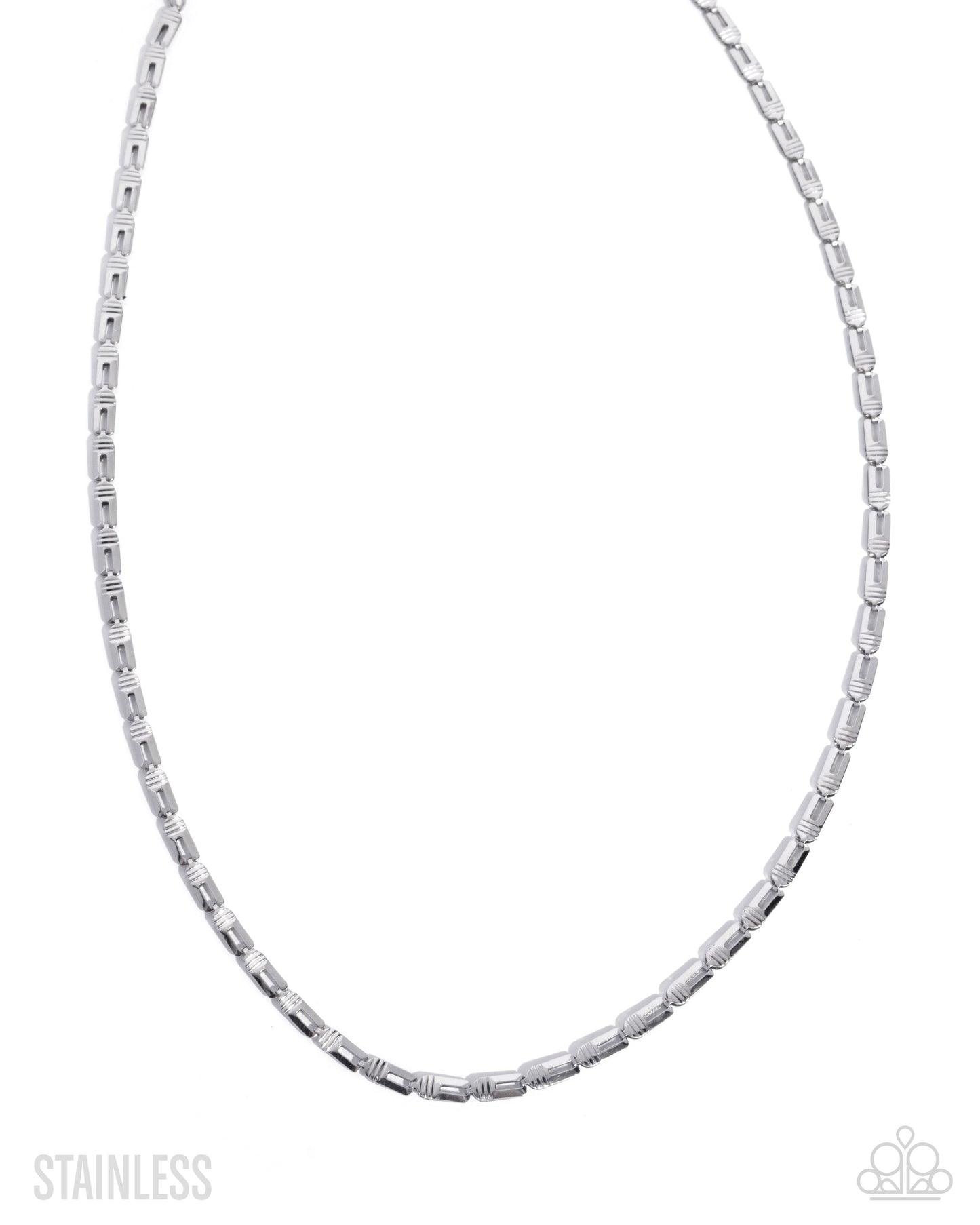 Silver chain necklace on a white background