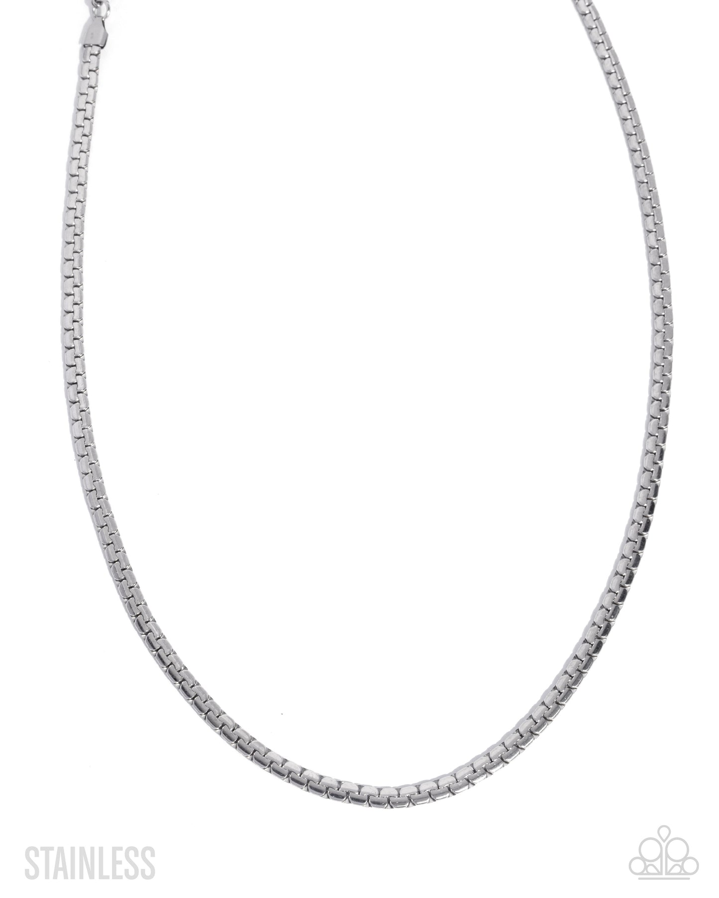 Silver chain necklace on a white background