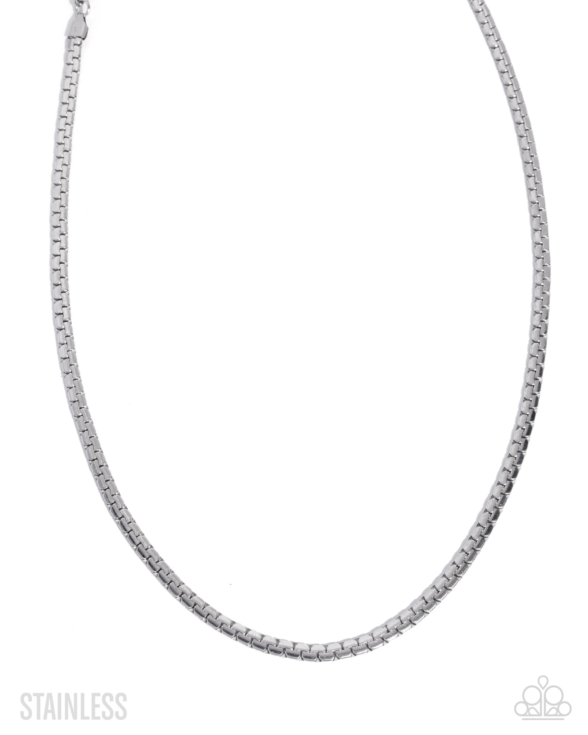 Silver chain necklace on a white background