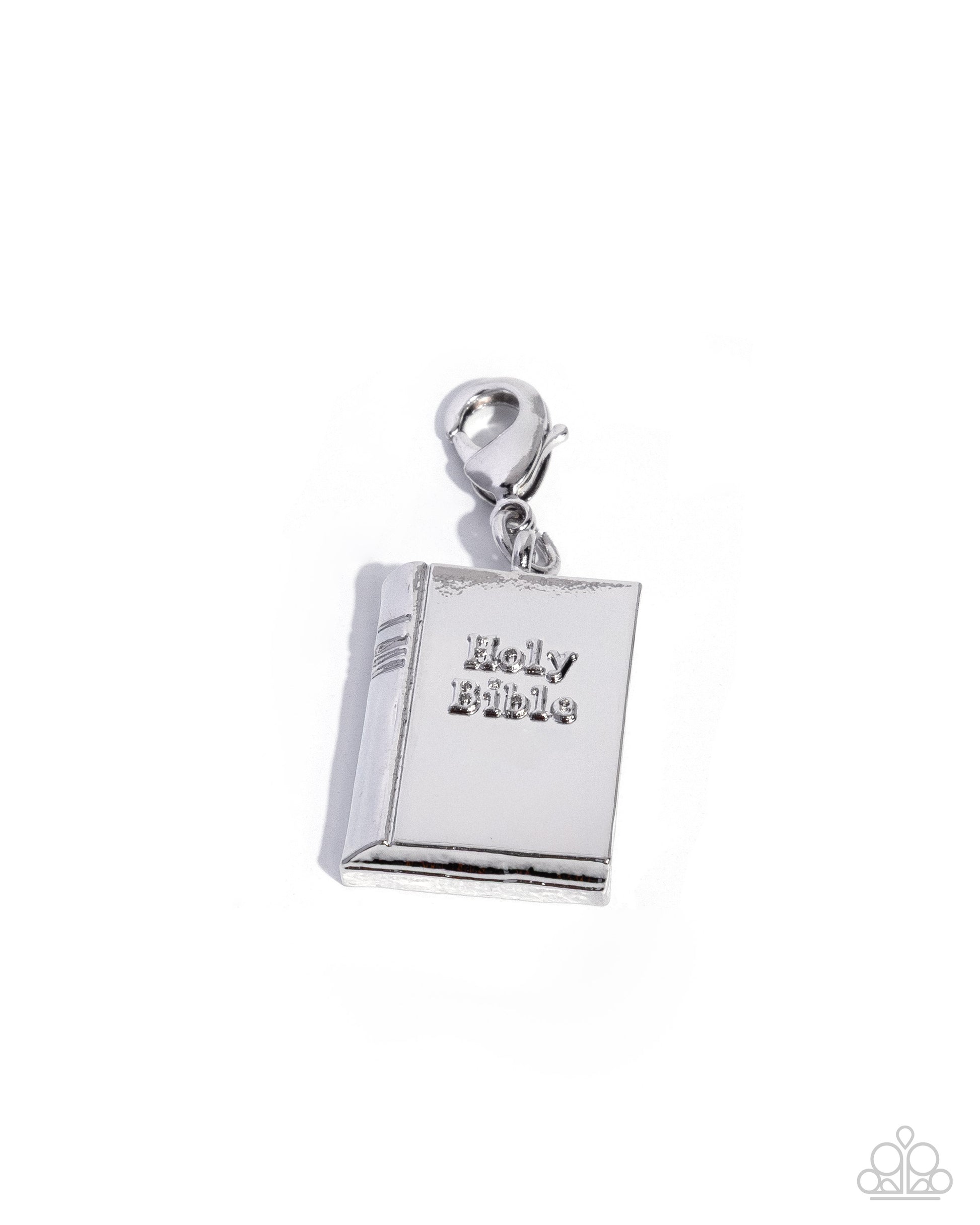 Silver 'Holy Bible' pendant on a white background