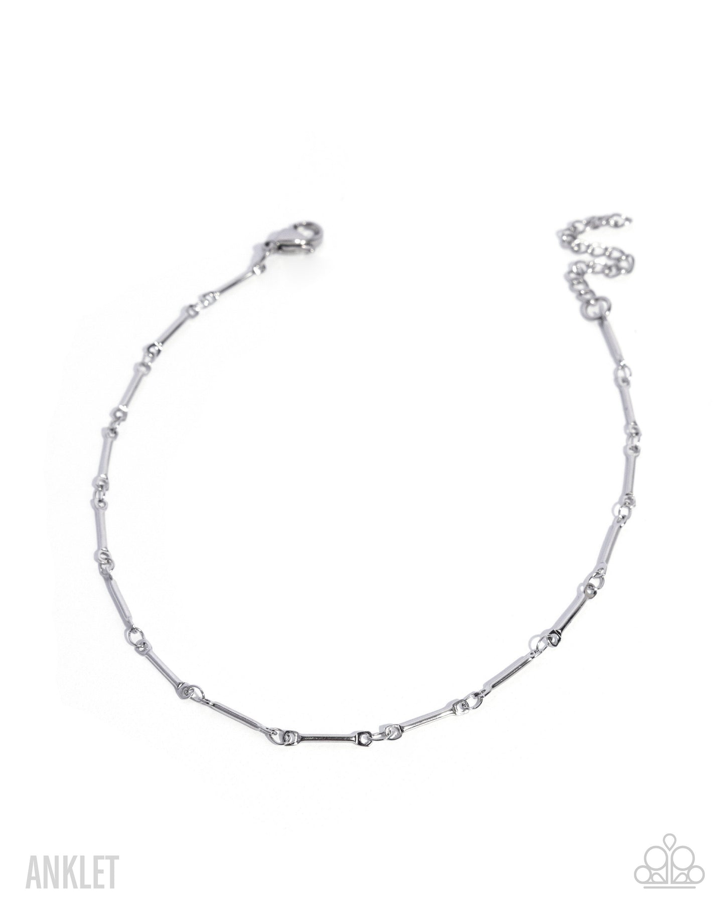 A silver-toned beaded anklet with a lobster clasp and extender chain, displayed on a clean white background with brand watermarks.