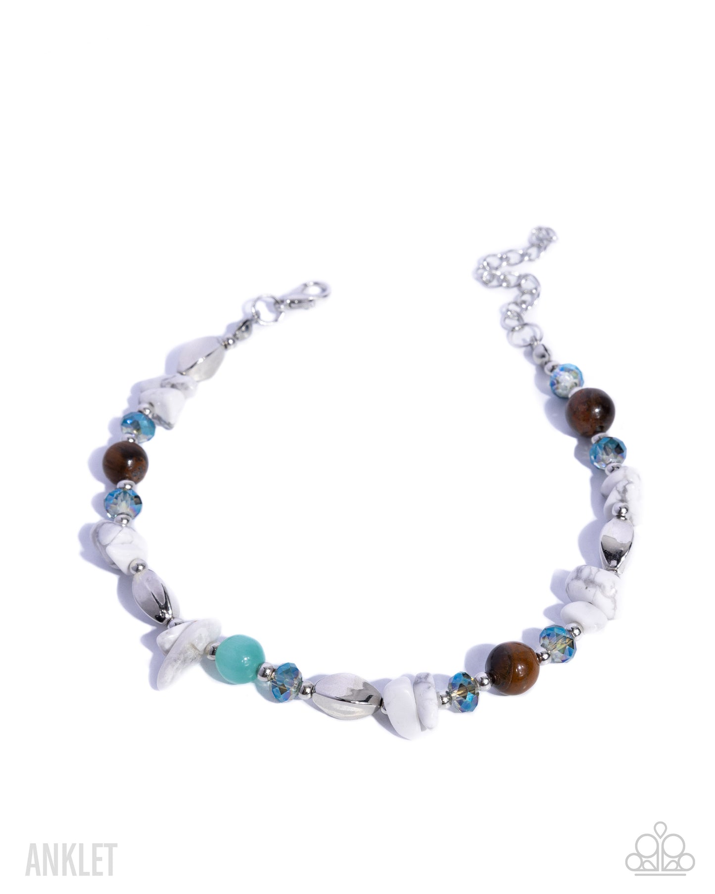 Multicolored beaded anklet on a white background