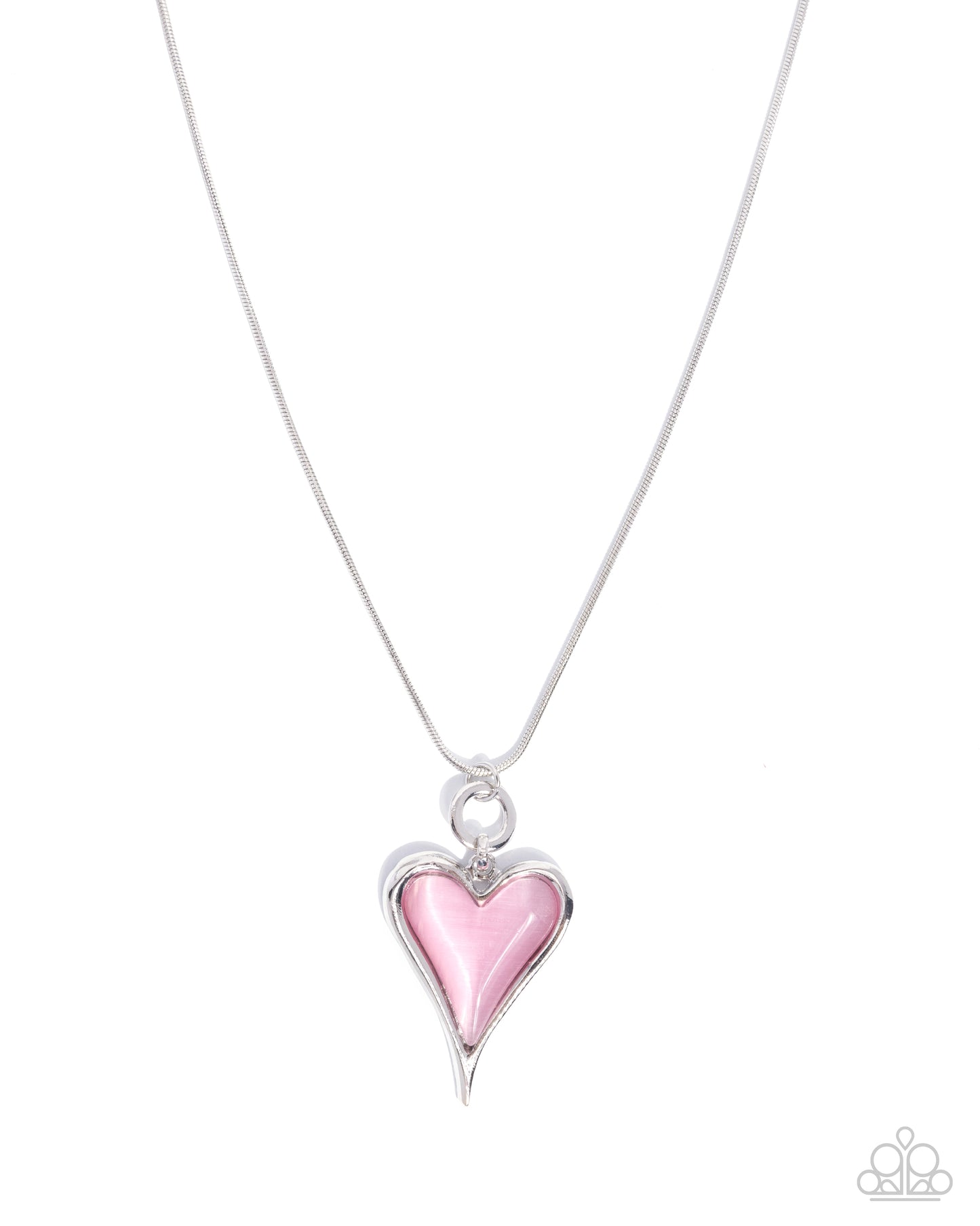 Necklace with a pink heart-shaped pendant on a white background