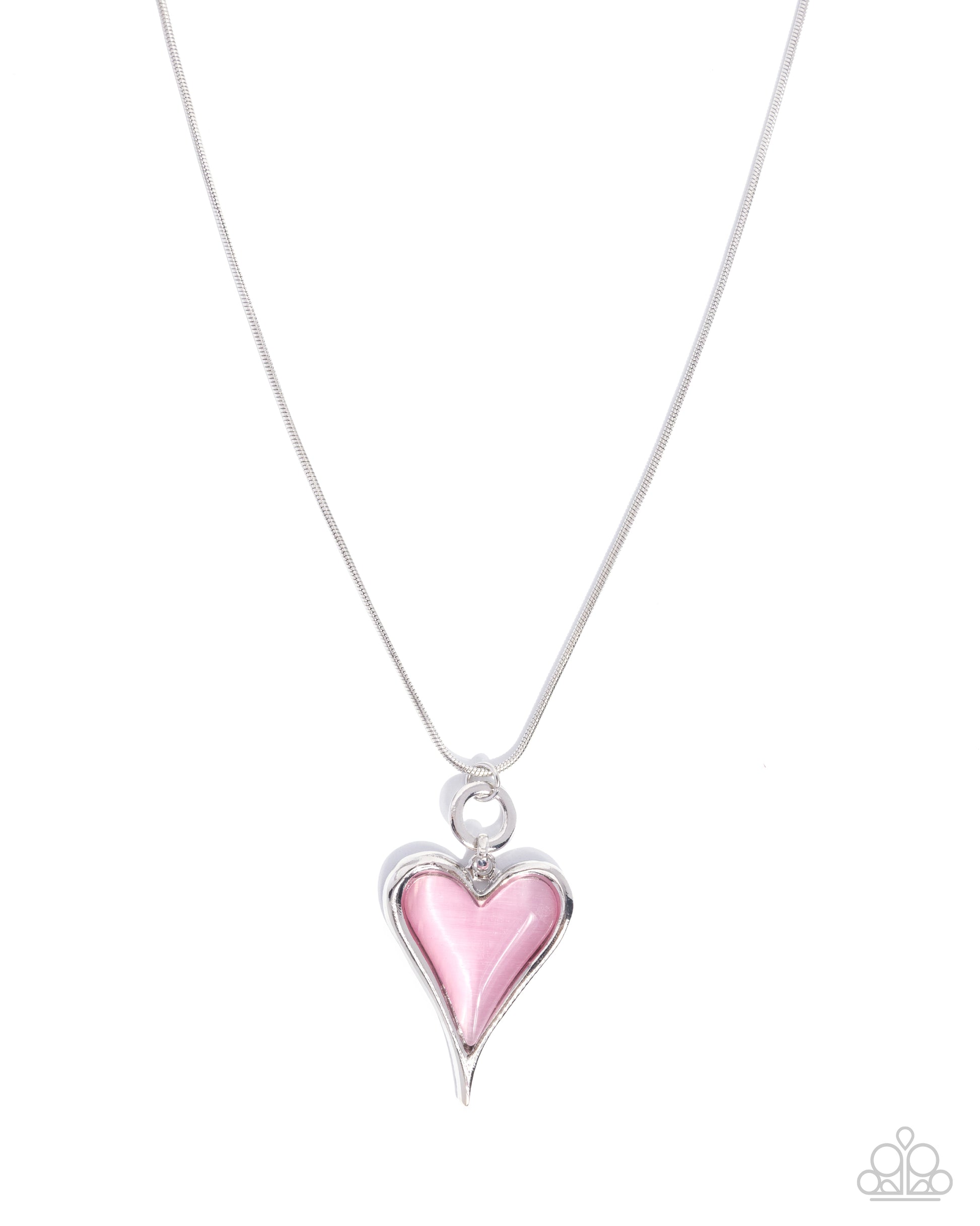 Necklace with a pink heart-shaped pendant on a white background