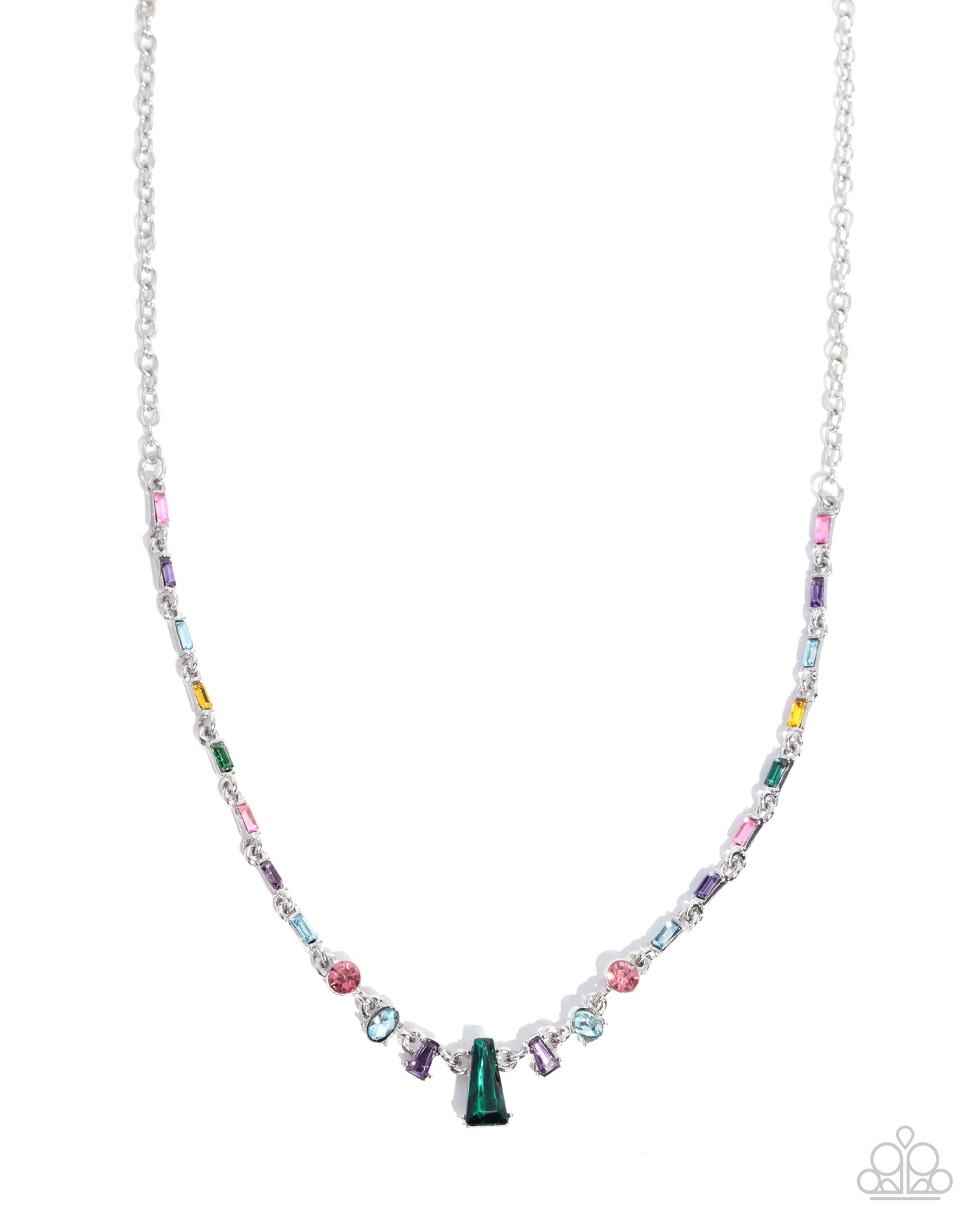 Multicolored beaded necklace on a white background
