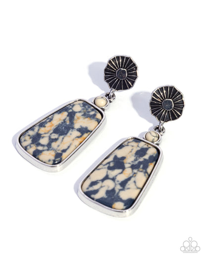 Fearless Freefall black marbled stone earrings front view